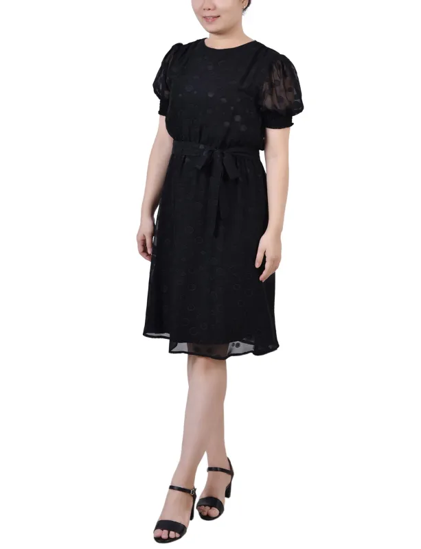 Black Elbow Sleeve Swiss Dot Dress - Petite sold by Dress Barn