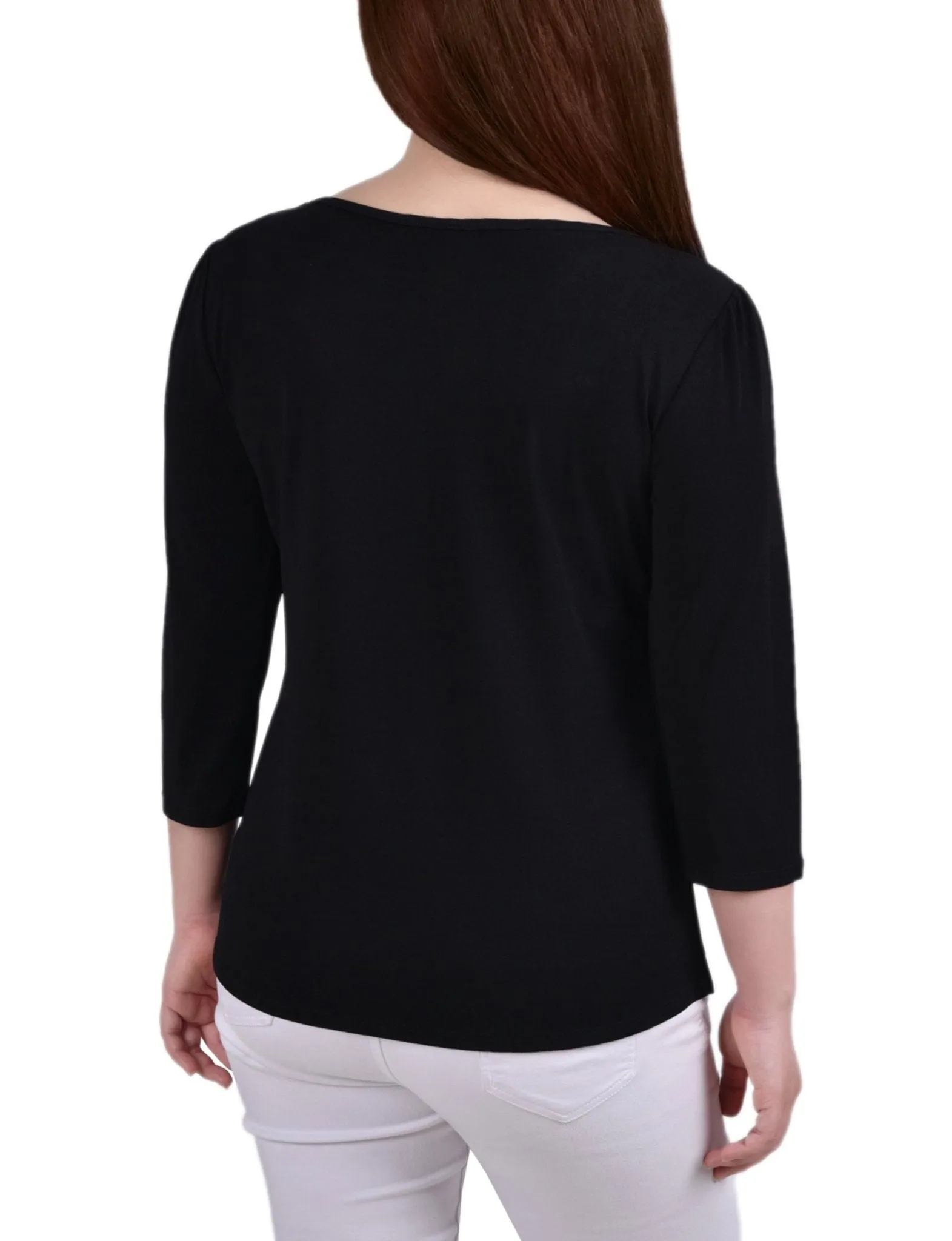 Black 3/4 Crepe Top With Mesh Inset and Studs - Petite sold by Dress Barn product image thumbnail 4