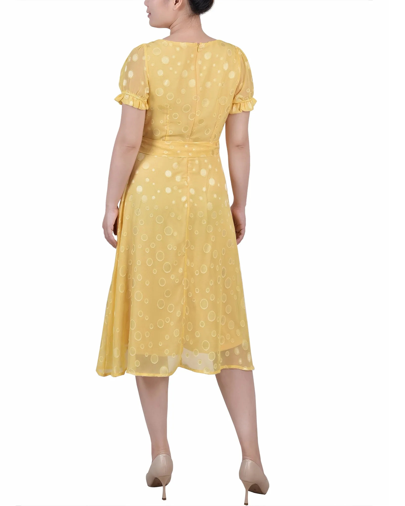 Yellow Multi Circle Short Sleeve Belted Swiss Dot Dress - Petite sold by Dress Barn product image thumbnail 3
