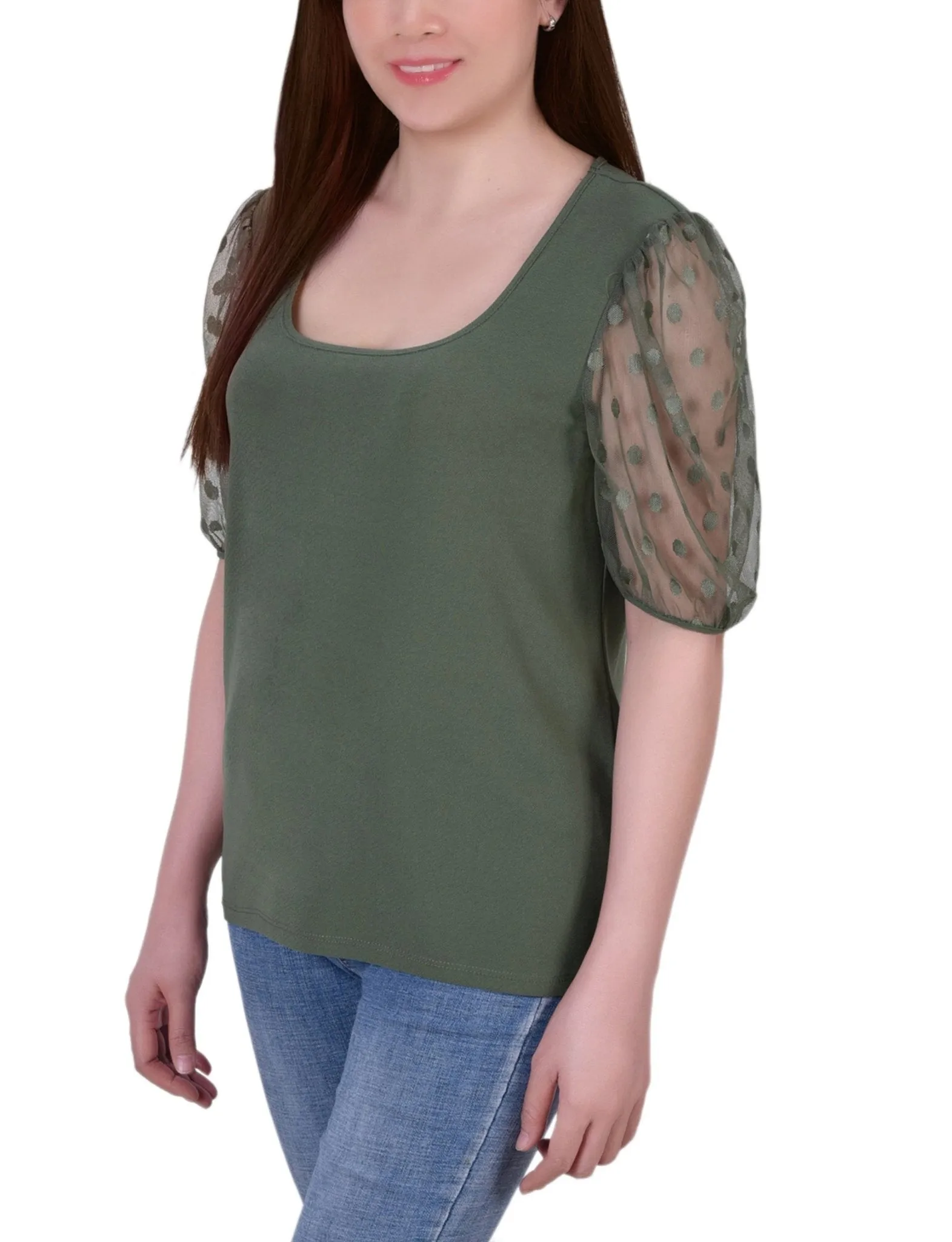 Bronze Green 3/4 Sleeve Blouse With Necklace - Petite sold by Dress Barn product image thumbnail 2