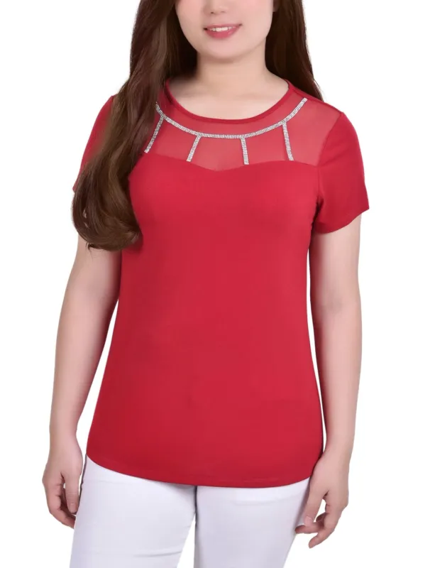 Jalapeno Red 3/4 Sleeve Blouse With Necklace - Petite sold by Dress Barn