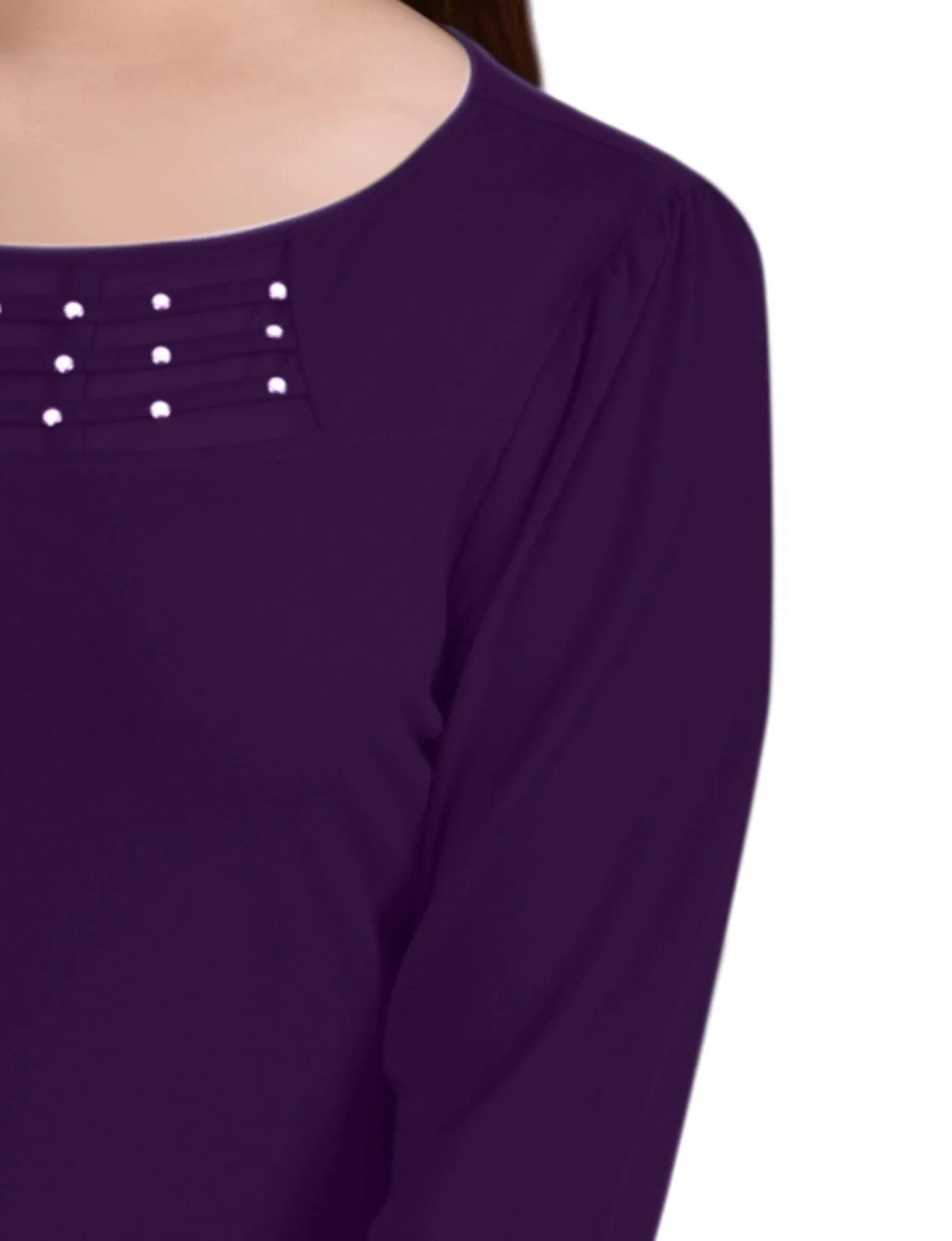Purple 3/4 Crepe Top With Mesh Inset and Studs - Petite sold by Dress Barn product image thumbnail 3