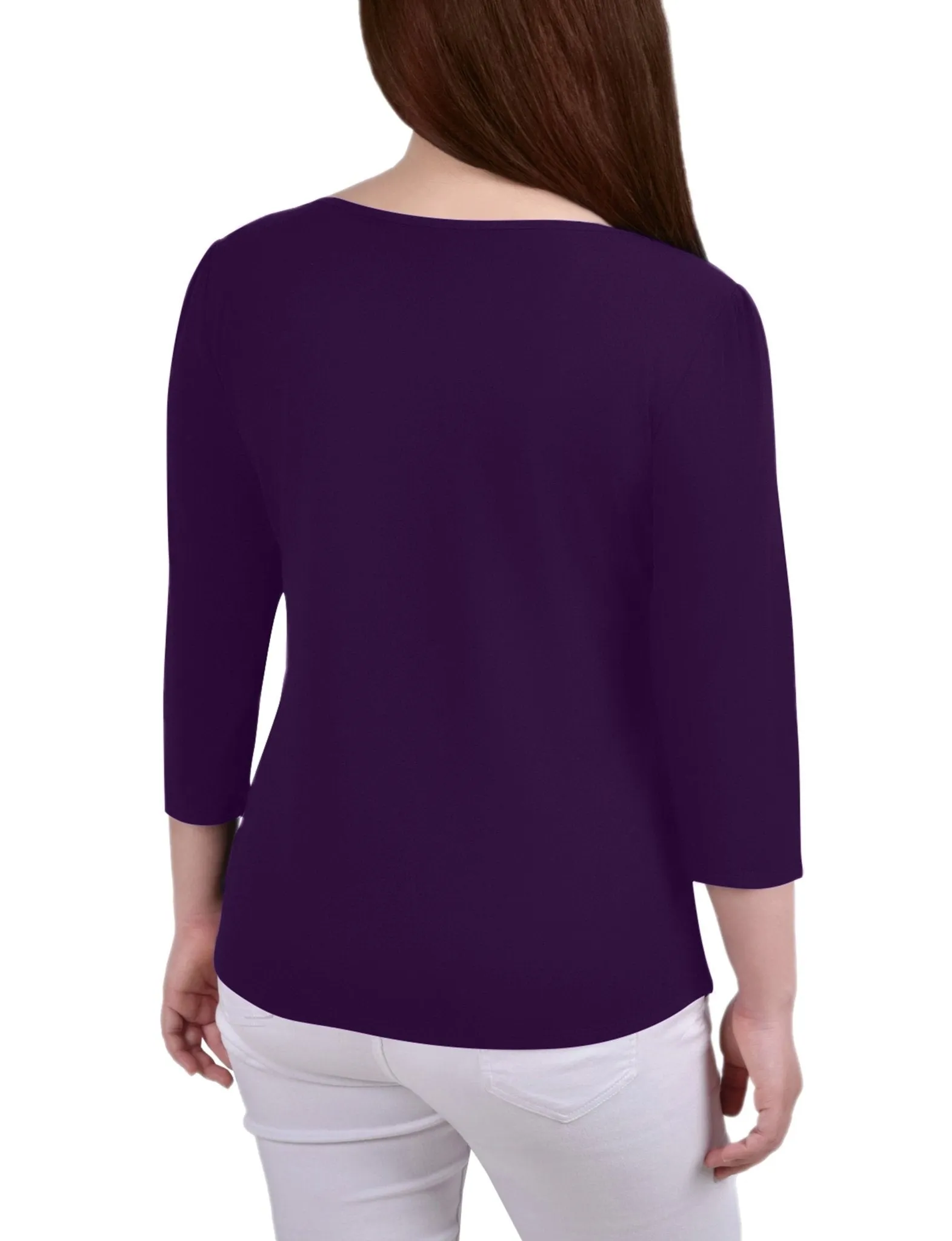 Purple 3/4 Crepe Top With Mesh Inset and Studs - Petite sold by Dress Barn product image thumbnail 4