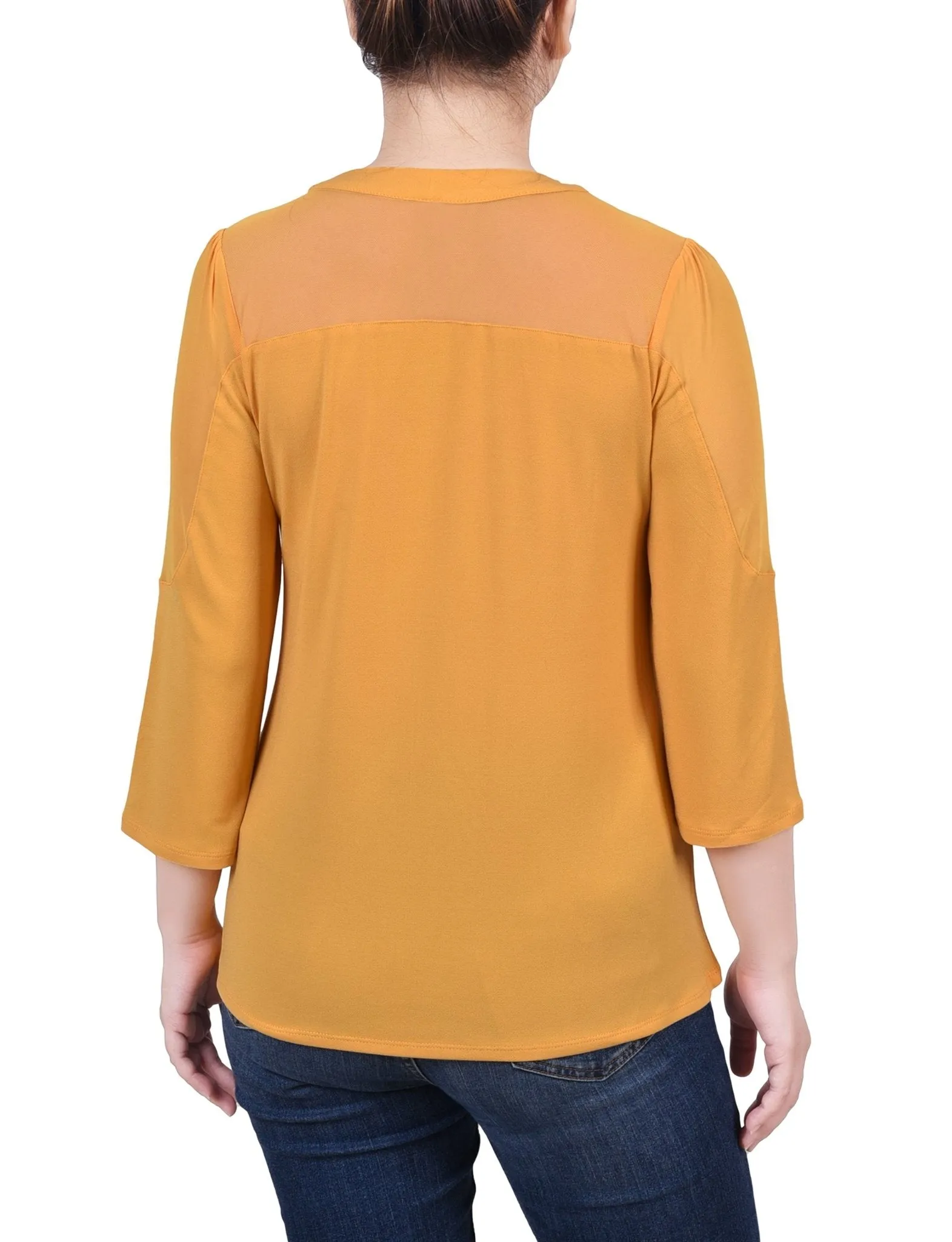 Golden Glow 3/4 Sleeve Top With Neckline Cutouts and Stones - Petite sold by Dress Barn product image thumbnail 4