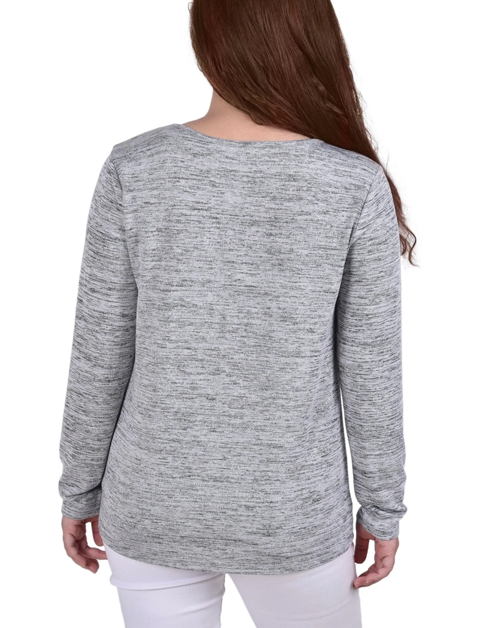 Light Grey Long Sleeve Knit Keyhole Top With Studs - Petite sold by Dress Barn product image thumbnail 4