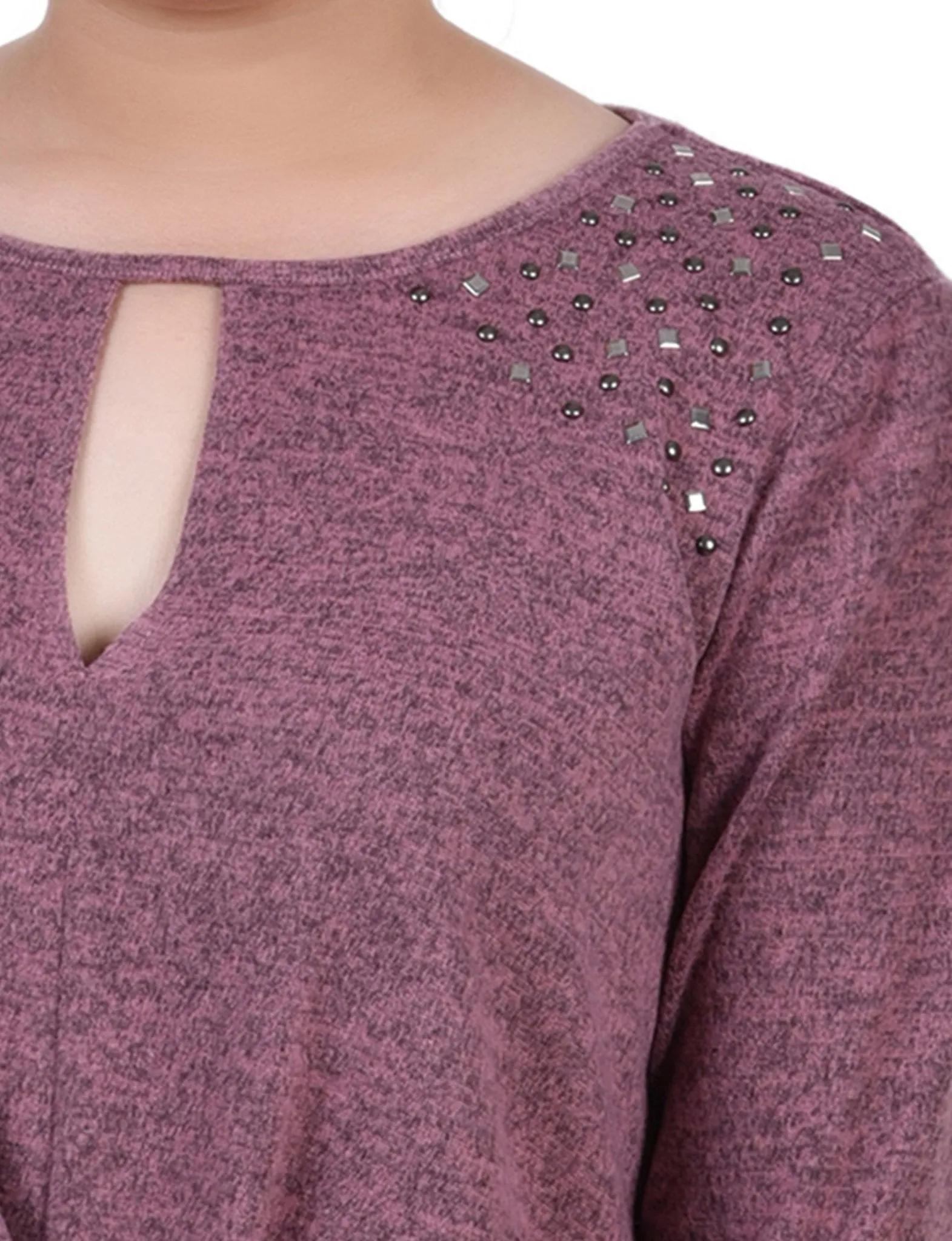 Mauve Long Sleeve Knit Keyhole Top With Studs - Petite sold by Dress Barn product image thumbnail 3