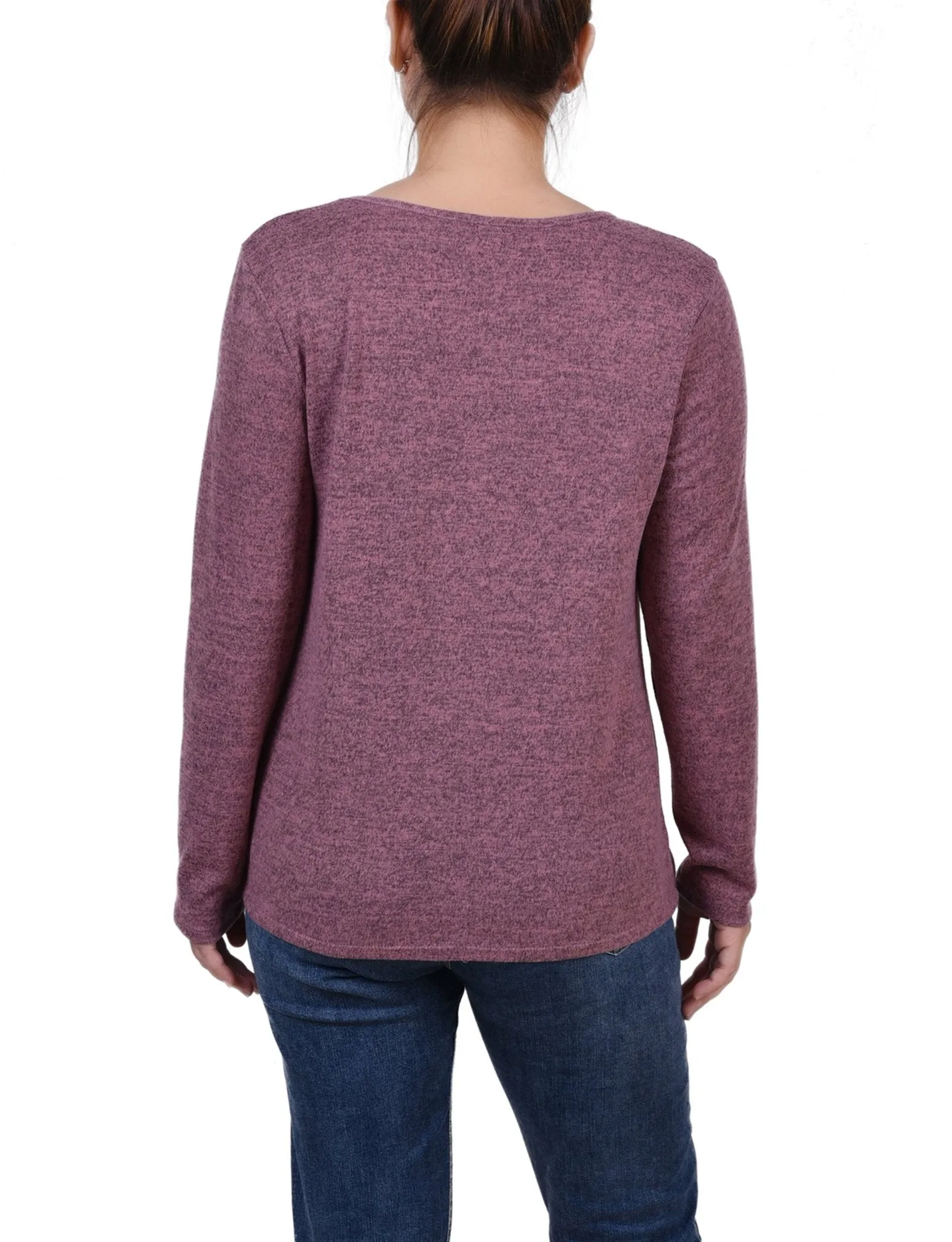 Mauve Long Sleeve Knit Keyhole Top With Studs - Petite sold by Dress Barn product image thumbnail 4