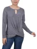 Charcoal Long Sleeve Knit Keyhole Top With Studs - Petite sold by Dress Barn