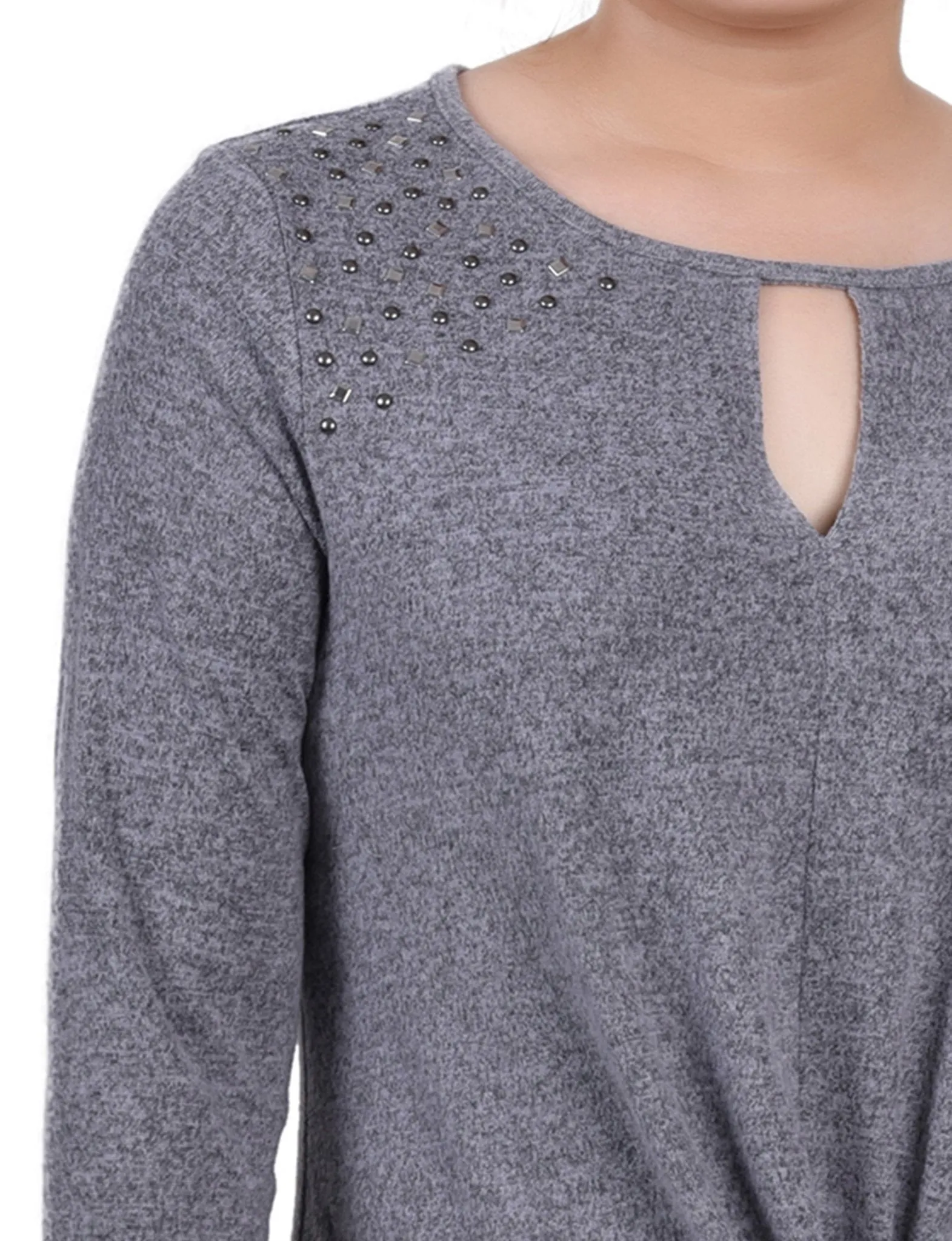 Charcoal Long Sleeve Knit Keyhole Top With Studs - Petite sold by Dress Barn product image thumbnail 3