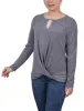Charcoal Long Sleeve Knit Keyhole Top With Studs - Petite sold by Dress Barn