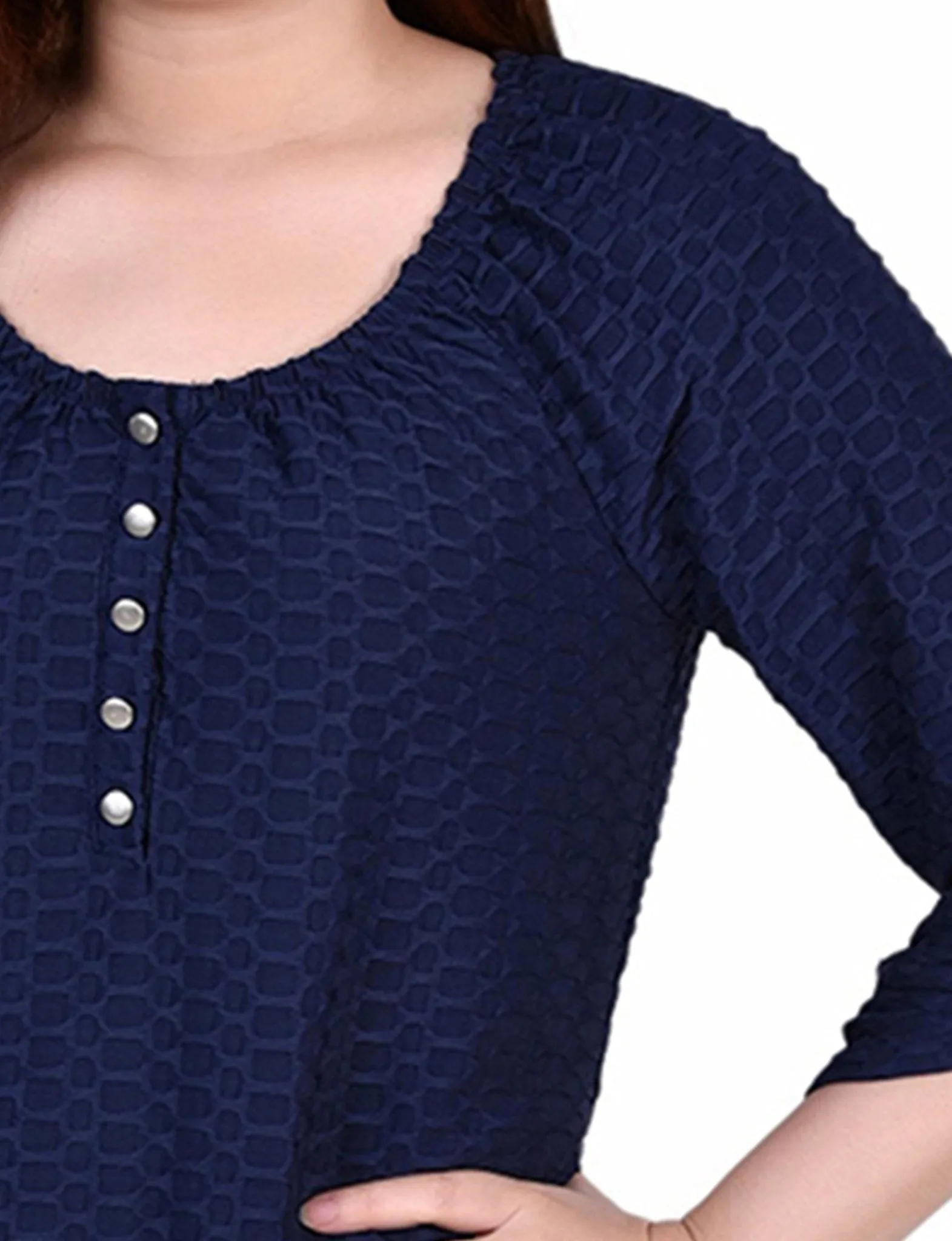 Dark Blue 3/4 Sleeve Blouse With Necklace - Petite sold by Dress Barn product image thumbnail 3