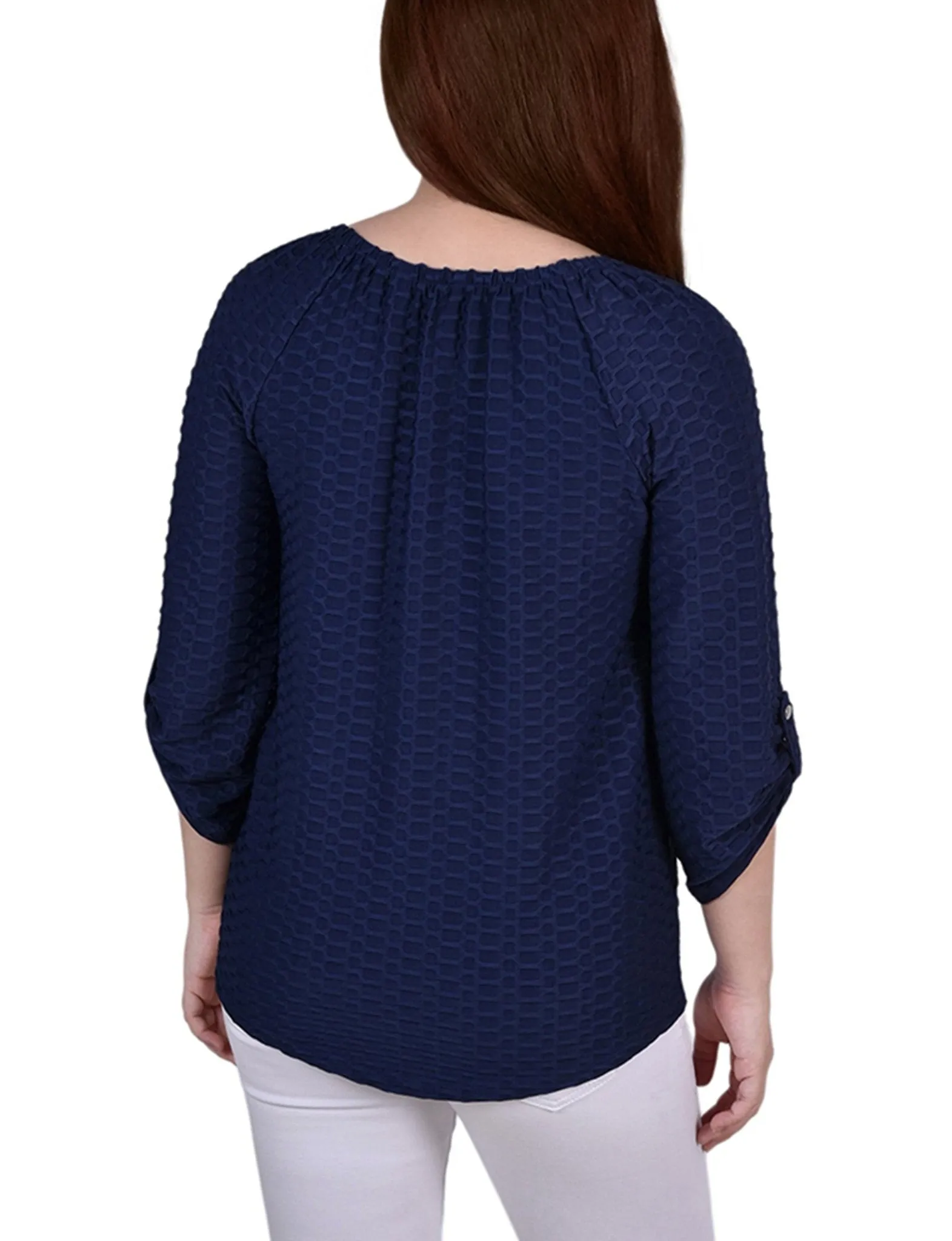Dark Blue 3/4 Sleeve Blouse With Necklace - Petite sold by Dress Barn product image thumbnail 4