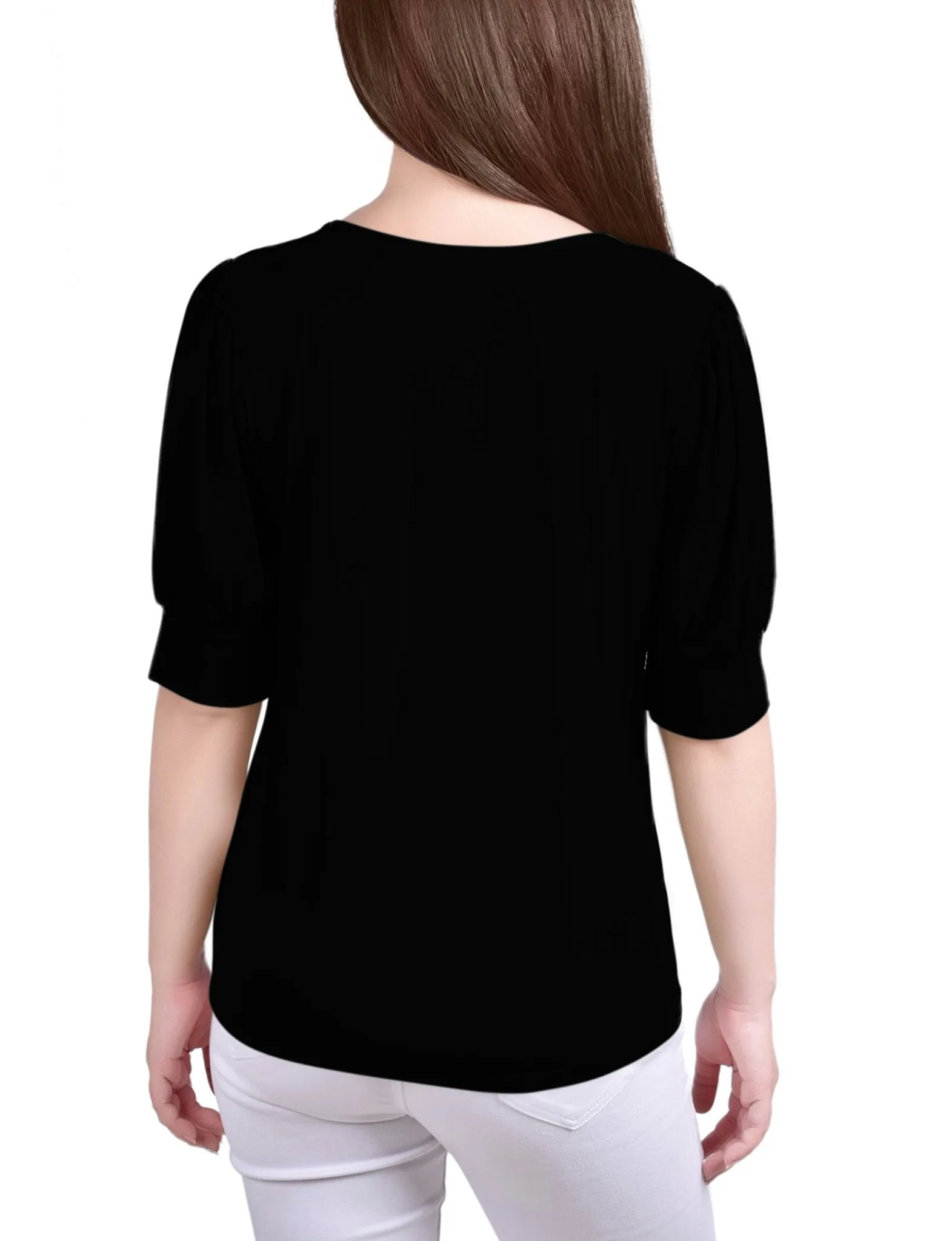 Black Short Sleeve Balloon Sleeve Top With Hardware - Petite sold by Dress Barn product image thumbnail 4