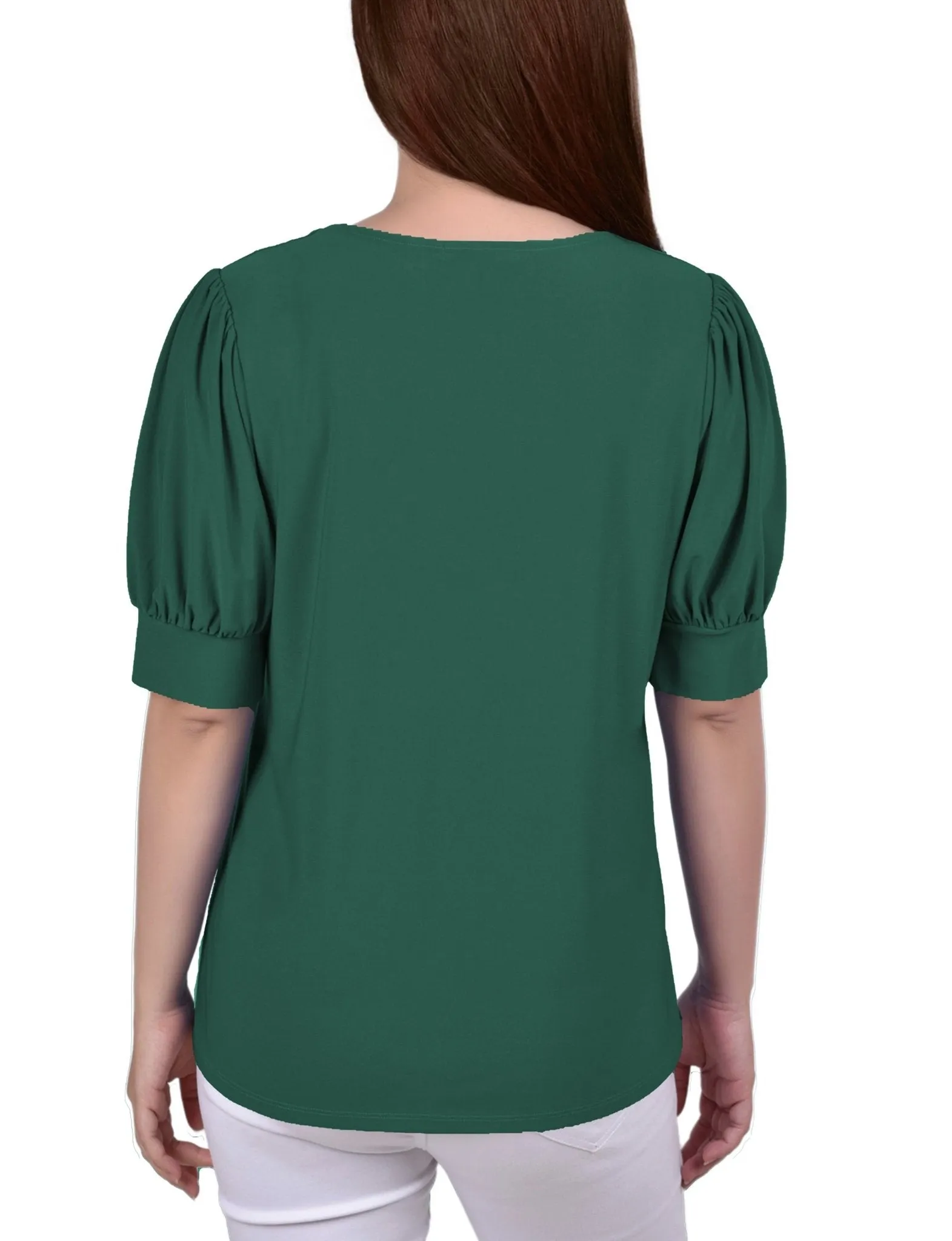 Cadmium Green Short Sleeve Balloon Sleeve Top With Hardware - Petite sold by Dress Barn product image thumbnail 4
