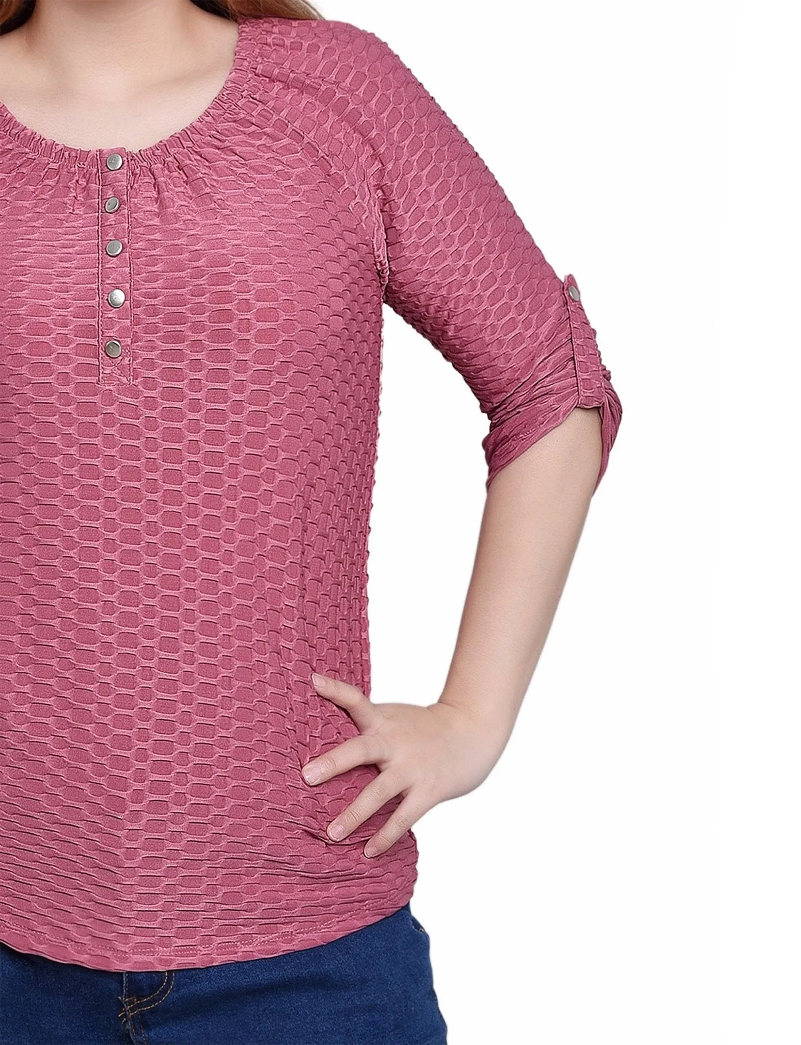 Mauve 3/4 Sleeve Blouse With Necklace - Petite sold by Dress Barn product image thumbnail 3