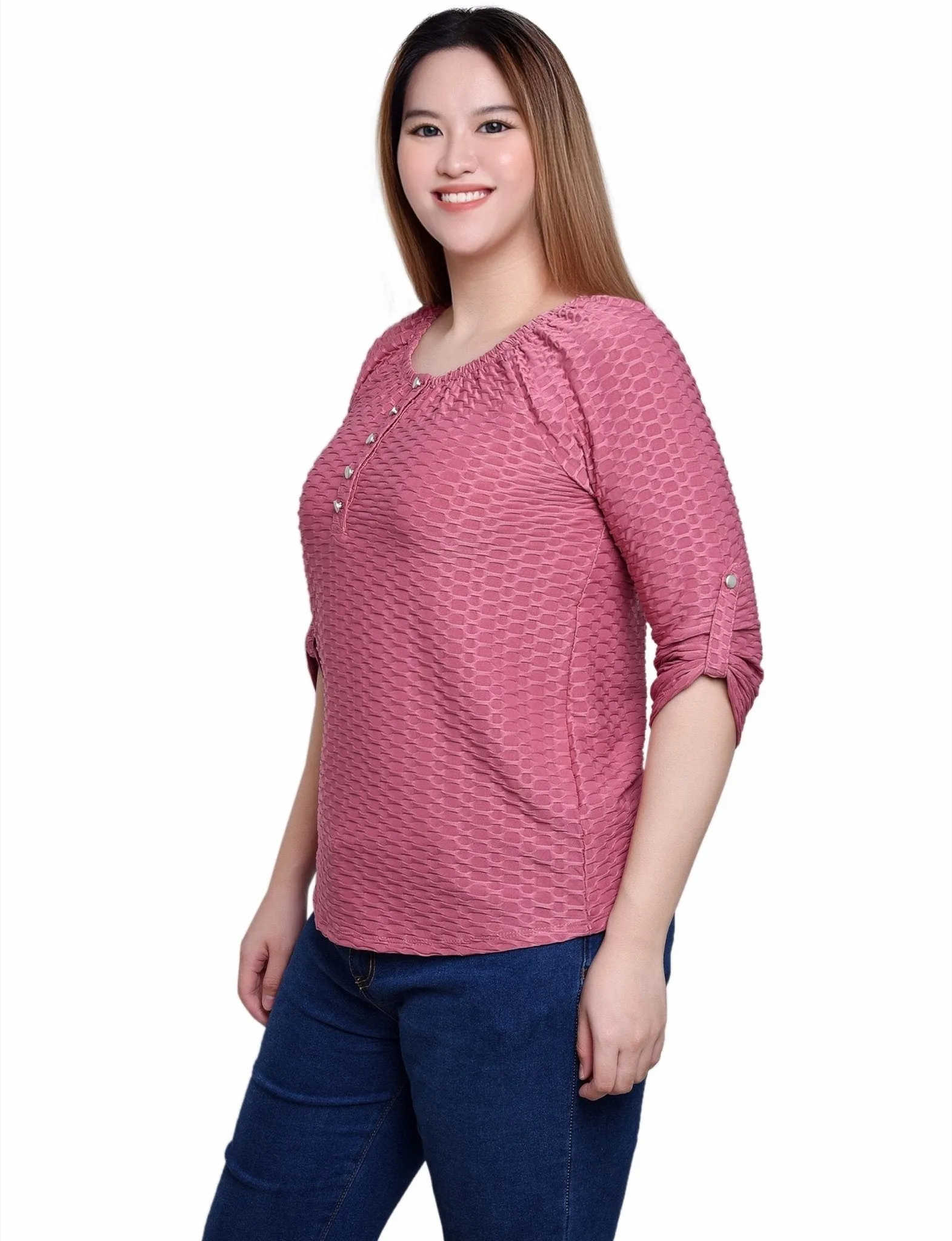 Mauve 3/4 Sleeve Blouse With Necklace - Petite sold by Dress Barn product image thumbnail 2