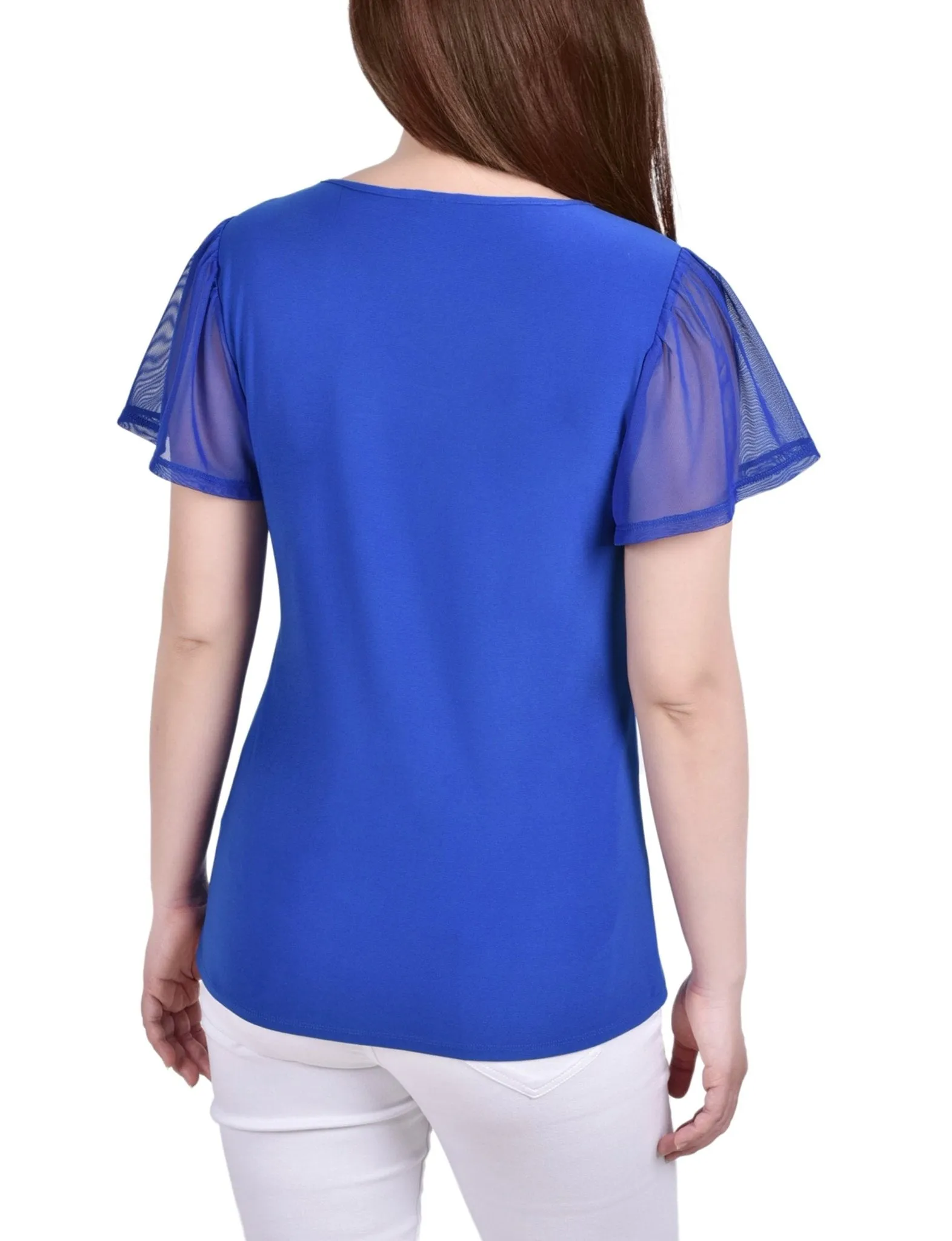Victoria Blue Studded Short Flutter Sleeve Top With Mesh Details - Petite sold by Dress Barn product image thumbnail 4