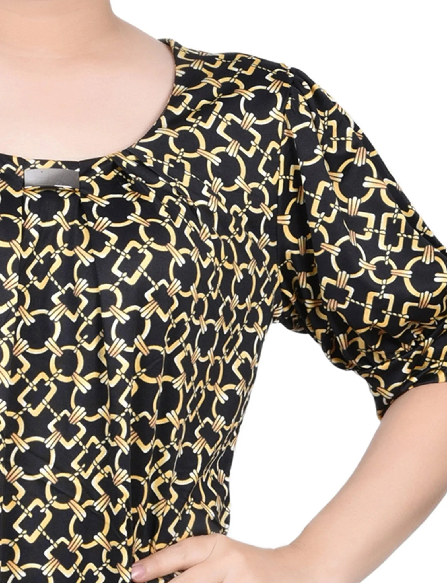 Black Gold Chain Short Sleeve Balloon Sleeve Top - Petite sold by Dress Barn product image thumbnail 3