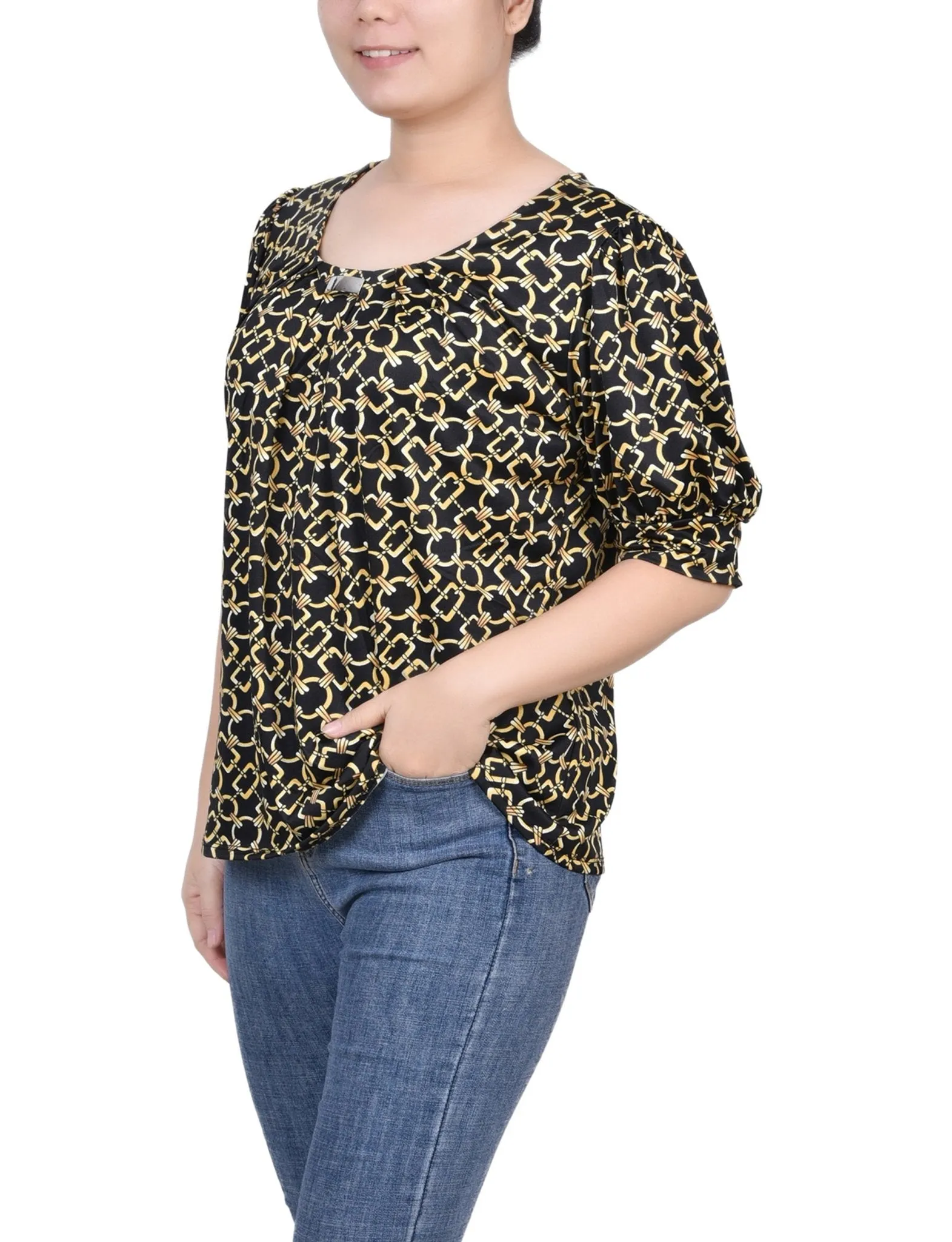 Black Gold Chain Short Sleeve Balloon Sleeve Top - Petite sold by Dress Barn product image thumbnail 2