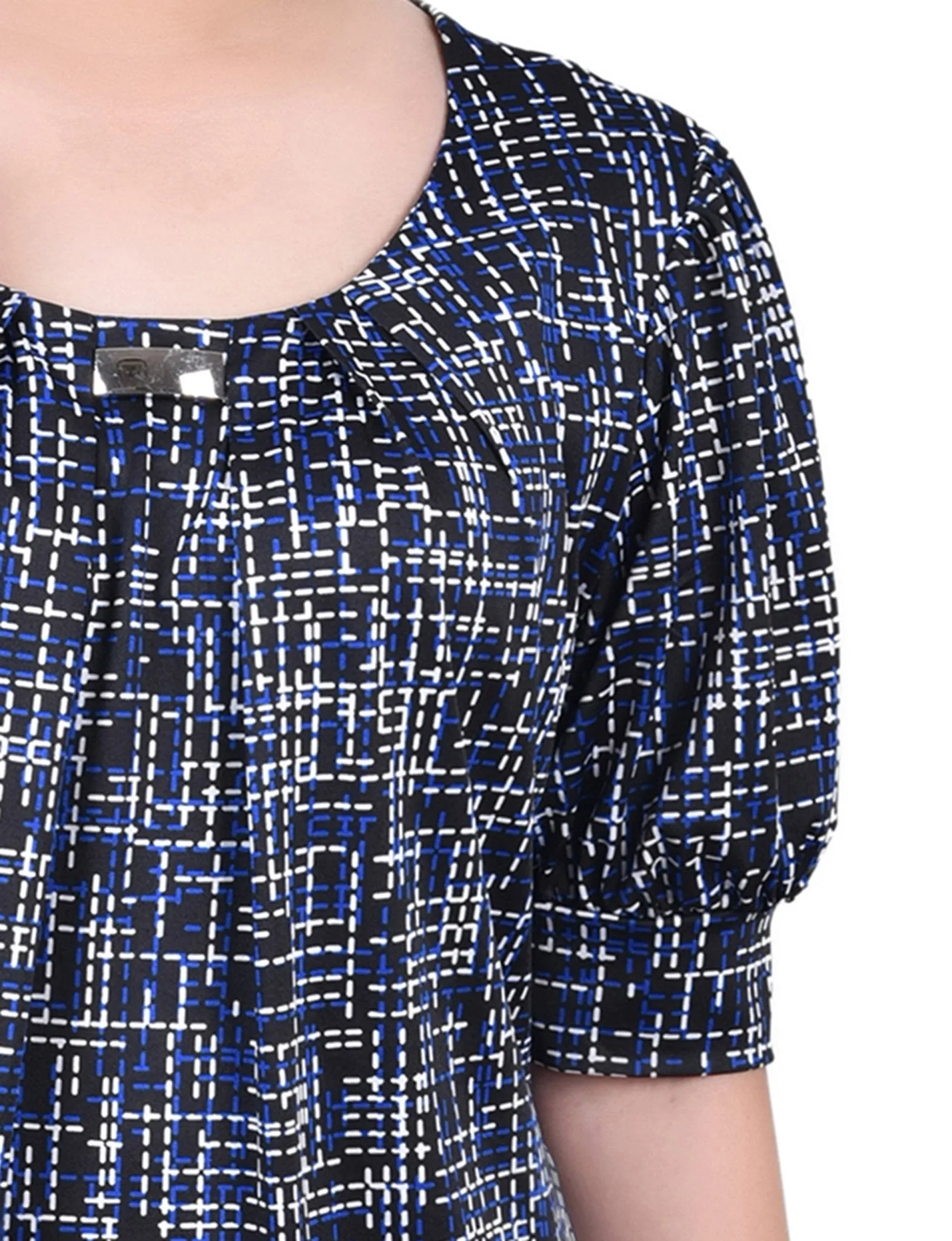 Royal White Abstract Short Sleeve Balloon Sleeve Top - Petite sold by Dress Barn product image thumbnail 3