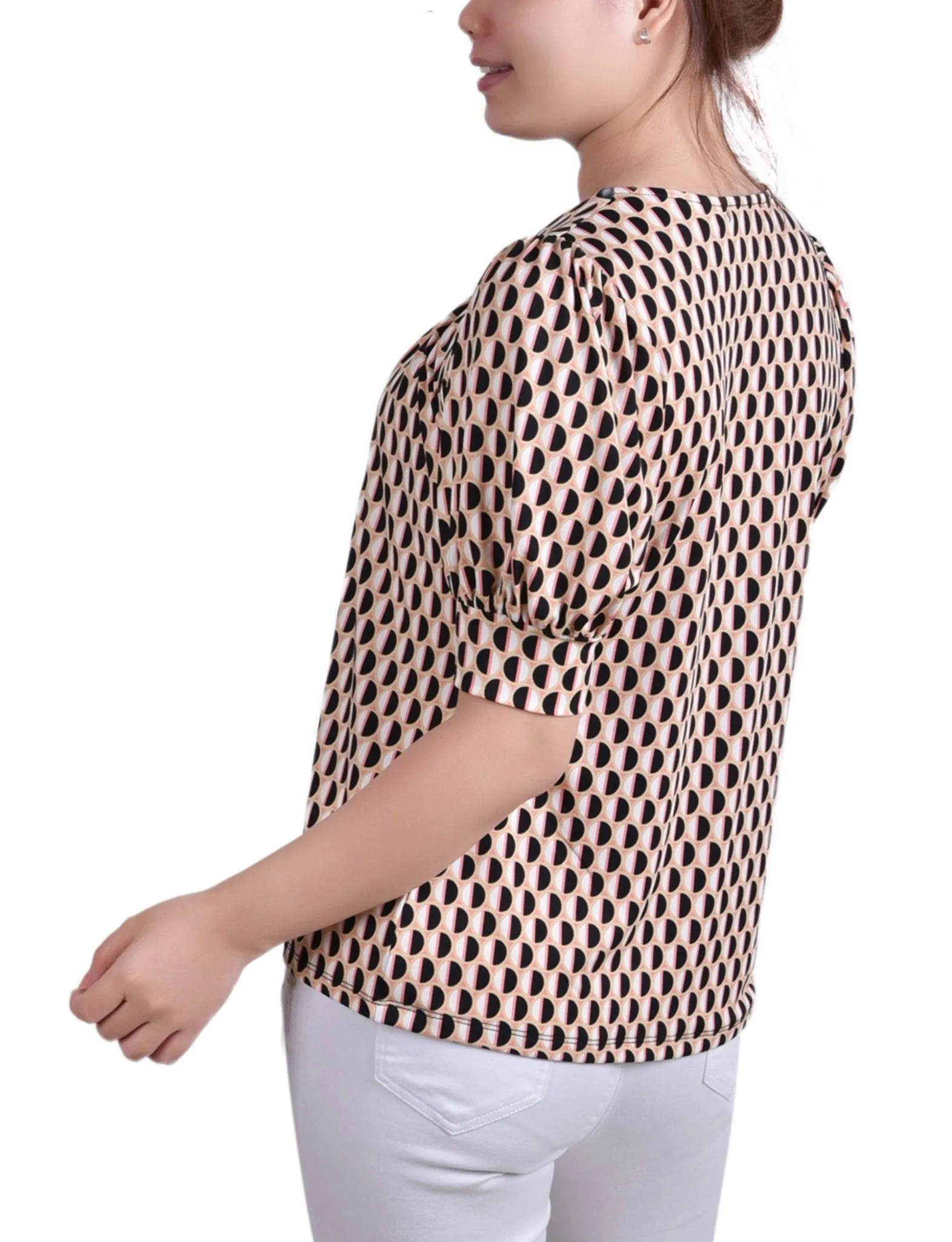 Geo Round Short Sleeve Balloon Sleeve Top - Petite sold by Dress Barn product image thumbnail 4