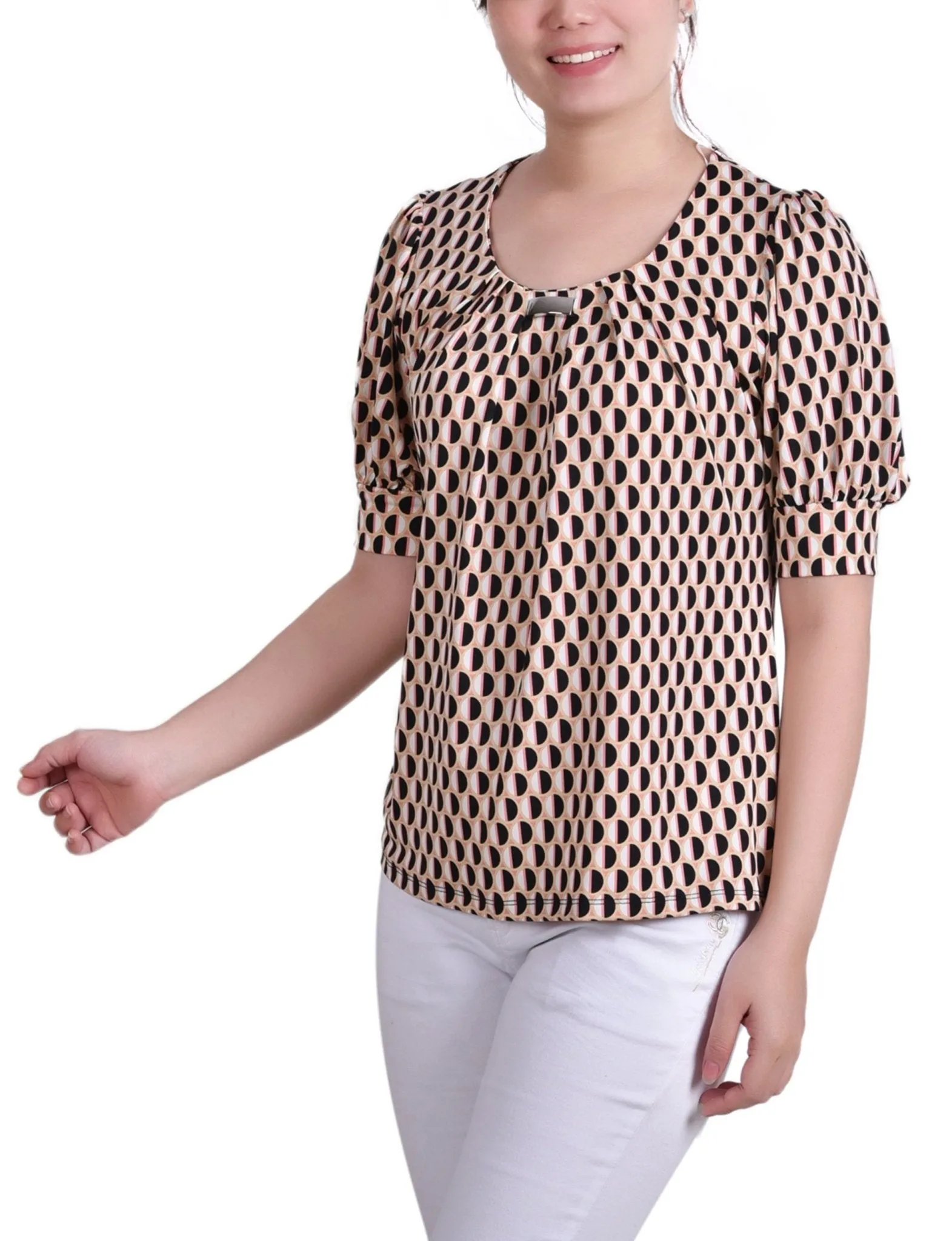 Geo Round Short Sleeve Balloon Sleeve Top - Petite sold by Dress Barn product image thumbnail 2