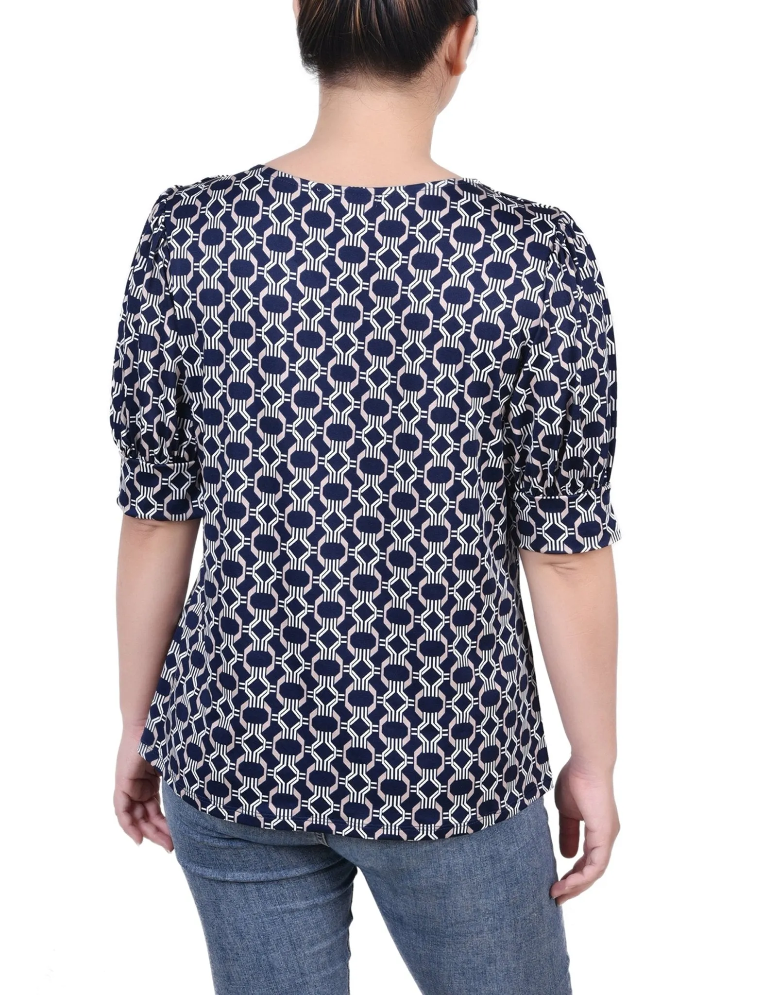 Navy Taupe Link Short Sleeve Balloon Sleeve Top - Petite sold by Dress Barn product image thumbnail 4