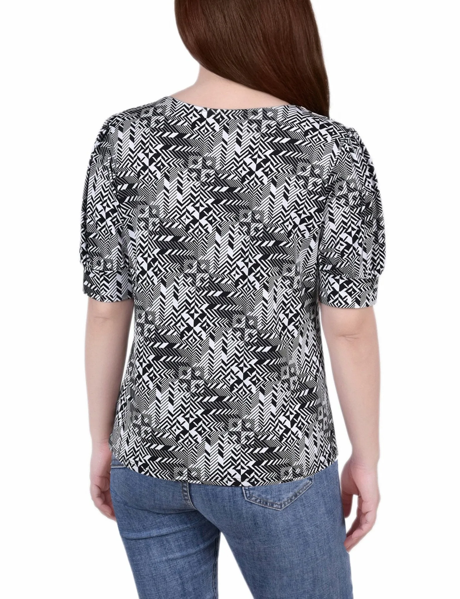 Black White Boxes Short Sleeve Balloon Sleeve Top - Petite sold by Dress Barn product image thumbnail 4