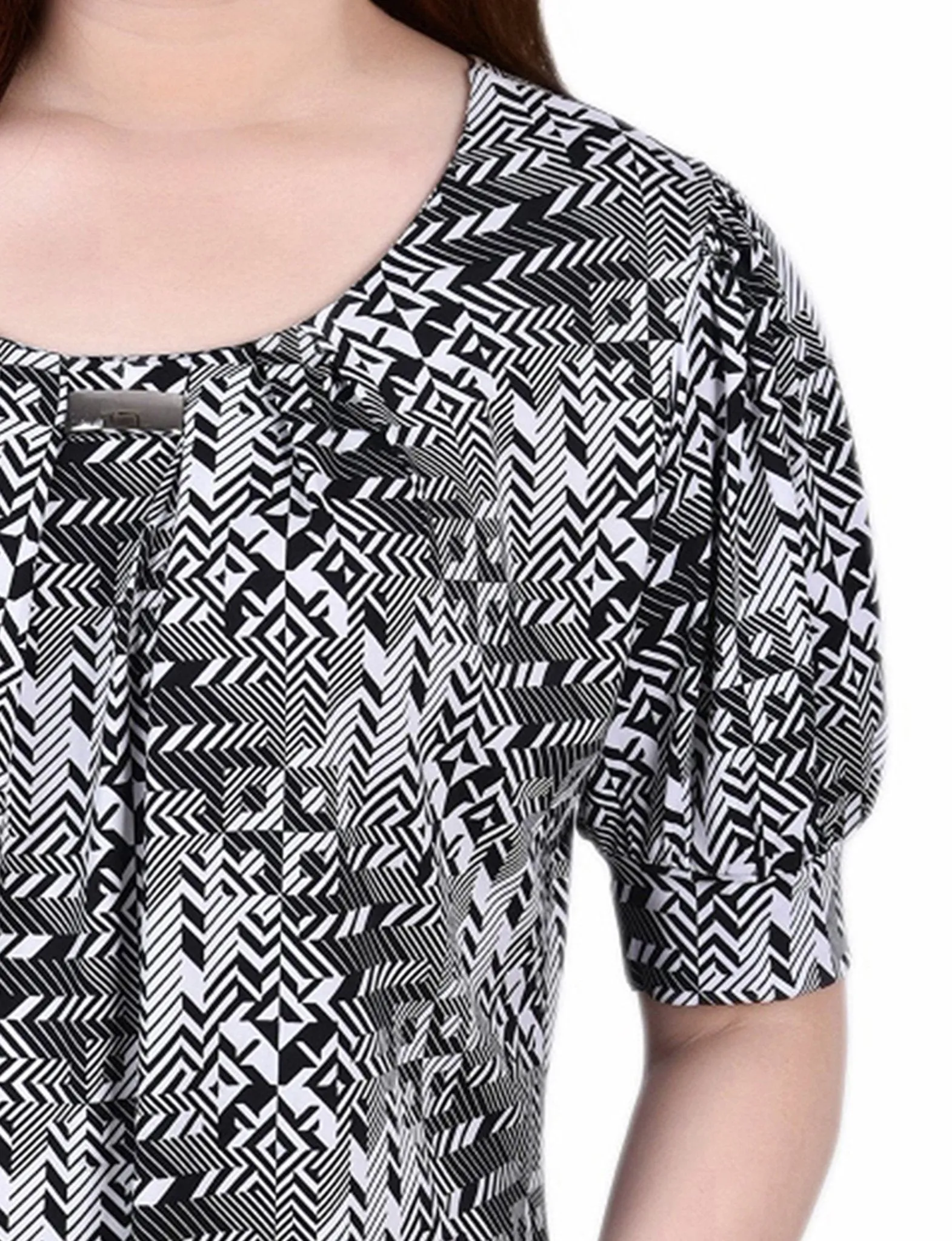 Black White Boxes Short Sleeve Balloon Sleeve Top - Petite sold by Dress Barn product image thumbnail 3