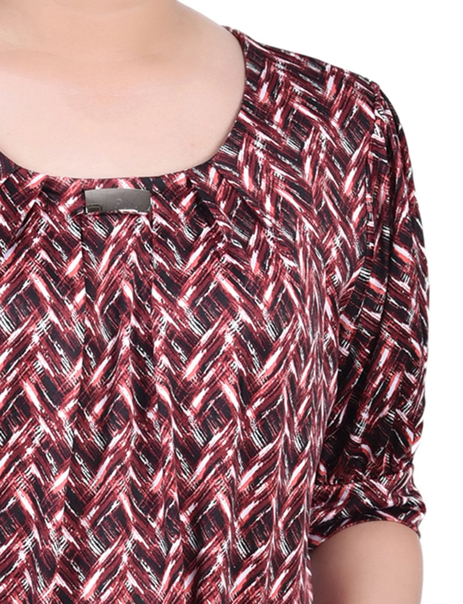 Black Wine Zigzag Short Sleeve Balloon Sleeve Top - Petite sold by Dress Barn product image thumbnail 3