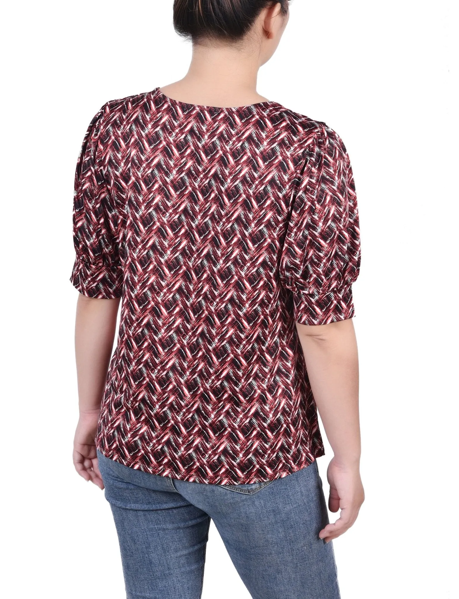 Black Wine Zigzag Short Sleeve Balloon Sleeve Top - Petite sold by Dress Barn product image thumbnail 4