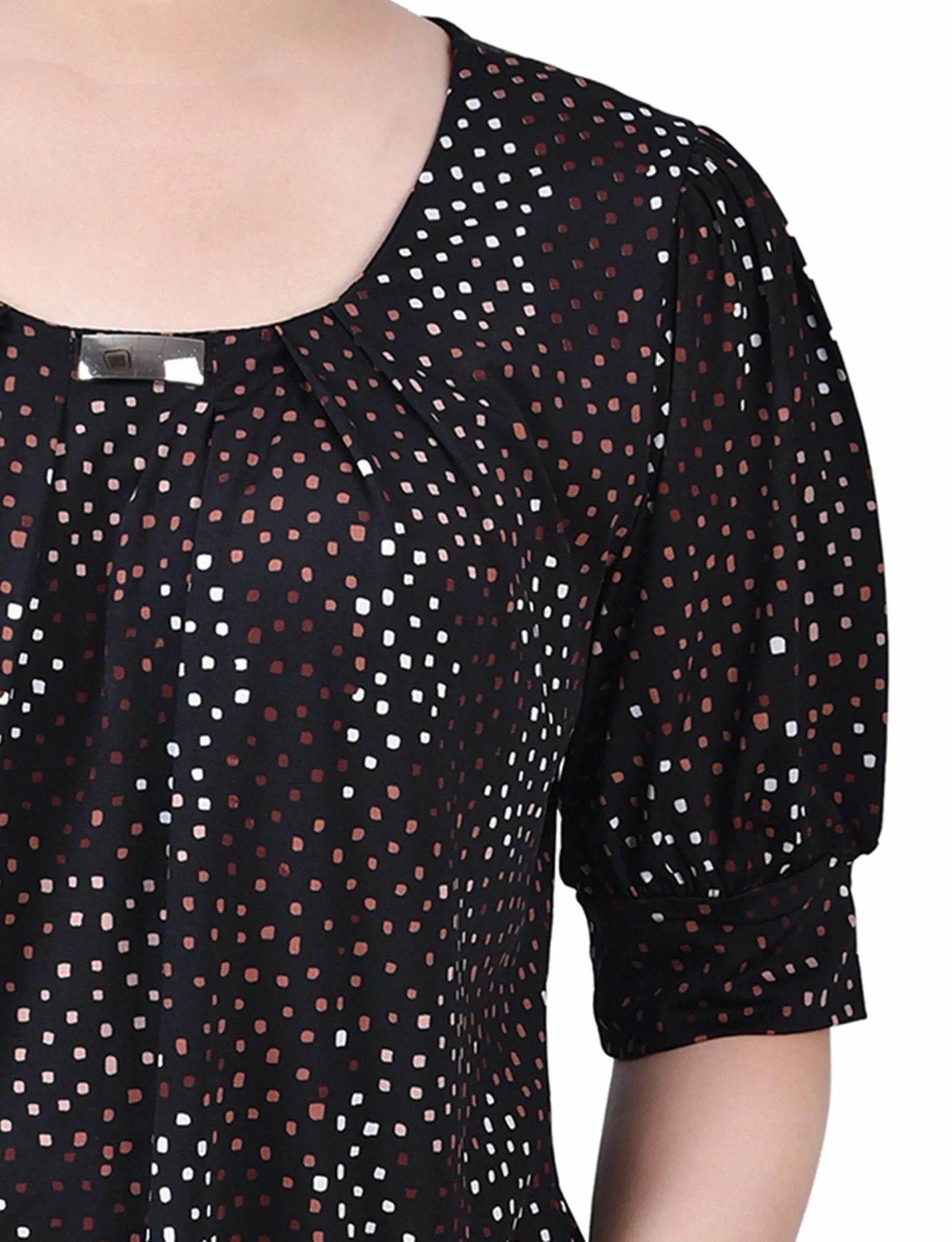 Black White Abstract Short Sleeve Balloon Sleeve Top - Petite sold by Dress Barn product image thumbnail 3