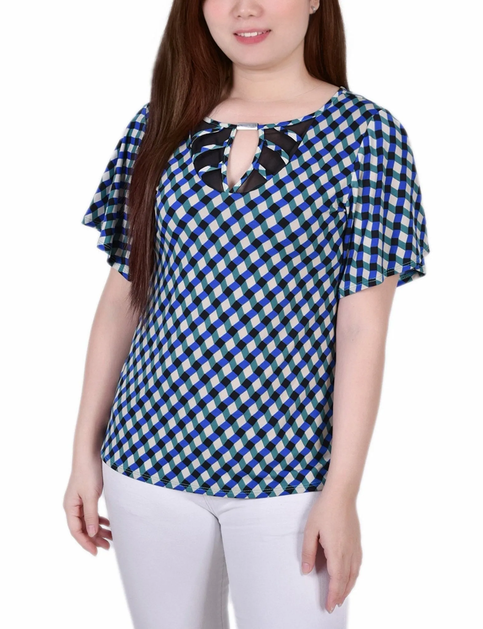 Deep Lake Limoges 3/4 Sleeve Blouse With Necklace - Petite sold by Dress Barn