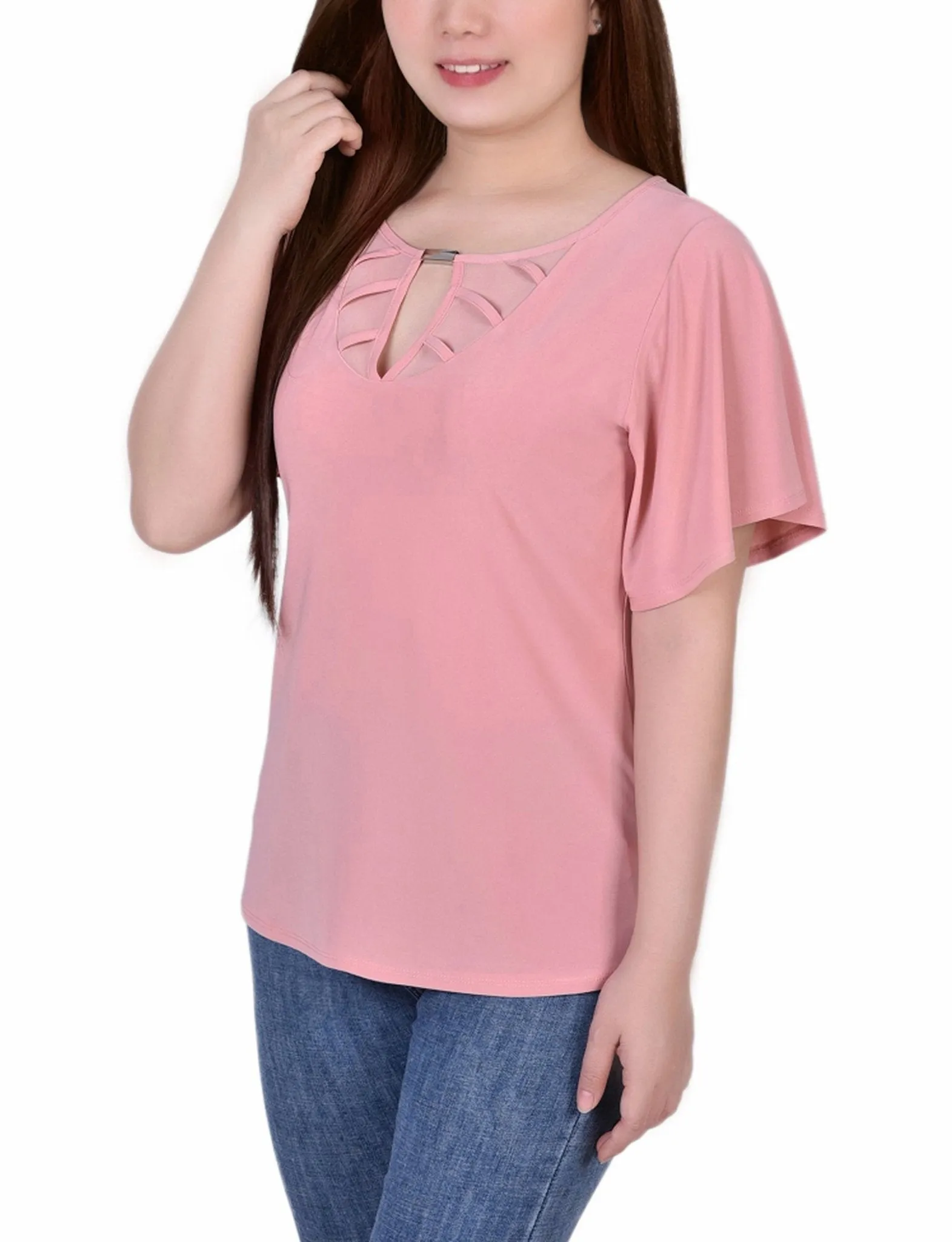 Mellow Rose 3/4 Sleeve Blouse With Necklace - Petite sold by Dress Barn product image thumbnail 2