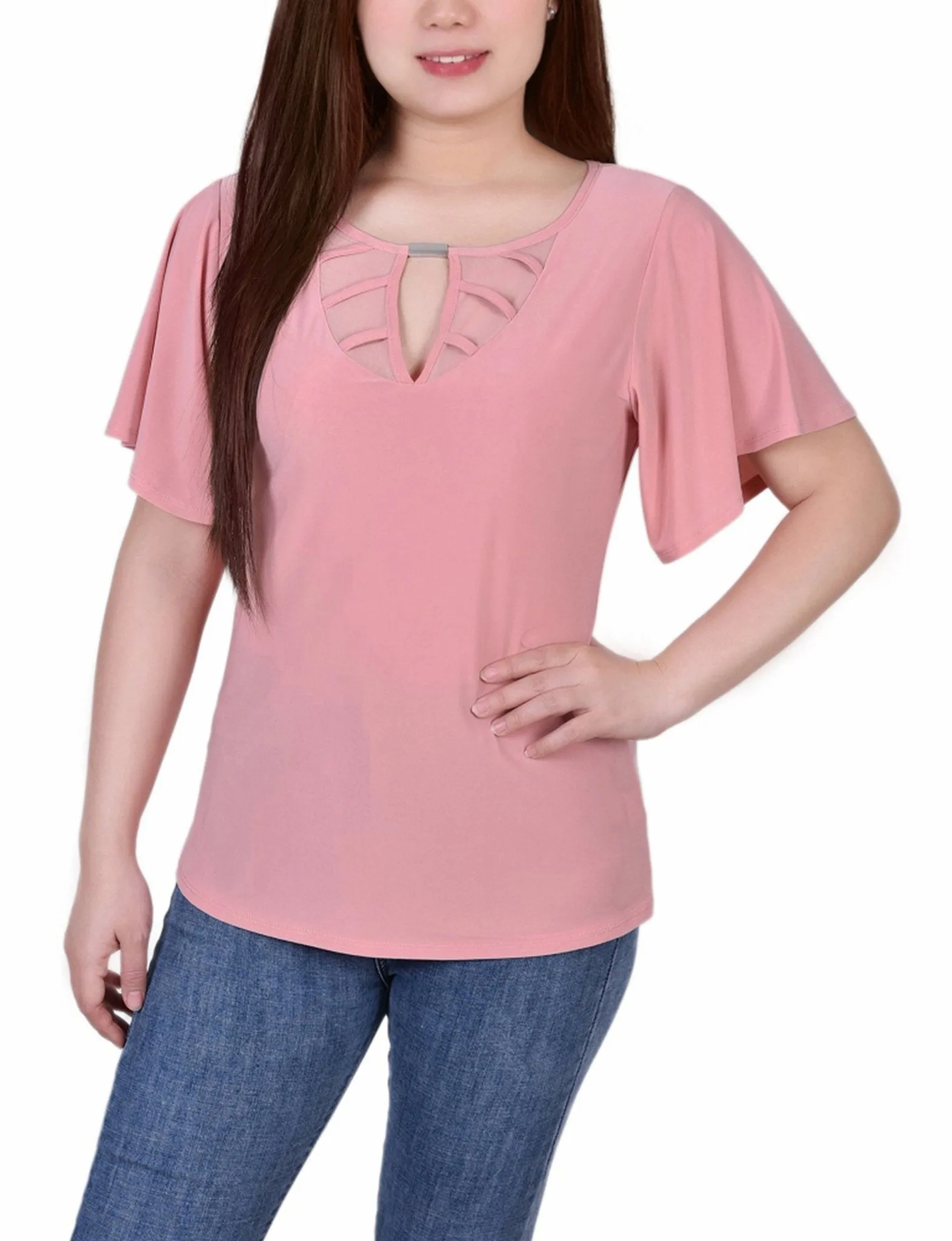 Mellow Rose 3/4 Sleeve Blouse With Necklace - Petite sold by Dress Barn