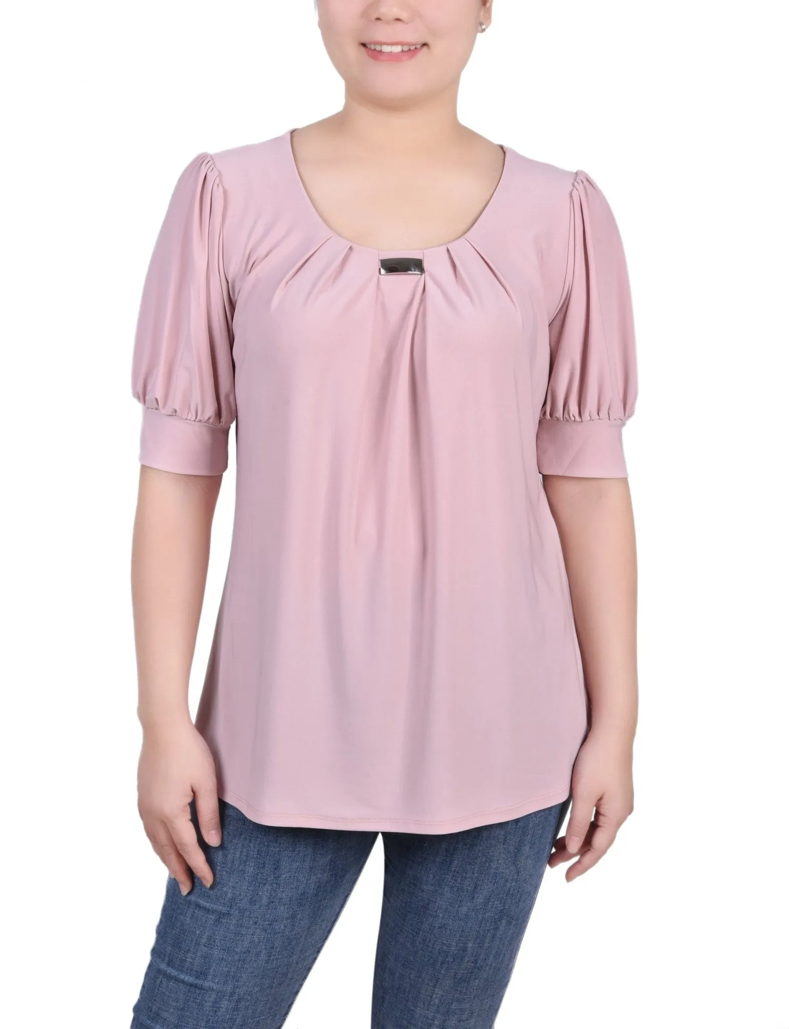 Mellow Rose Short Sleeve Balloon Sleeve Top With Hardware - Petite sold by Dress Barn