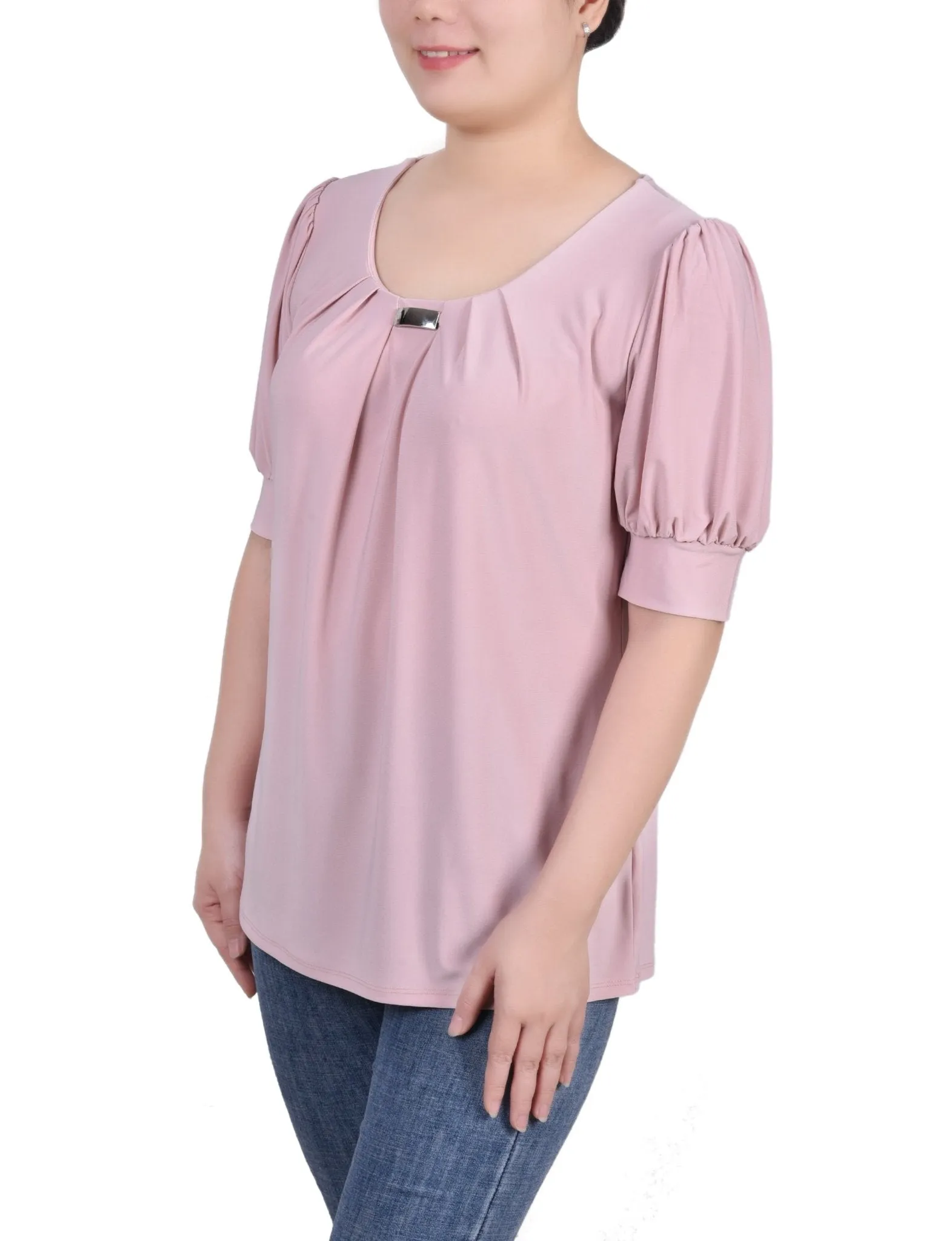 Mellow Rose Short Sleeve Balloon Sleeve Top With Hardware - Petite sold by Dress Barn product image thumbnail 2