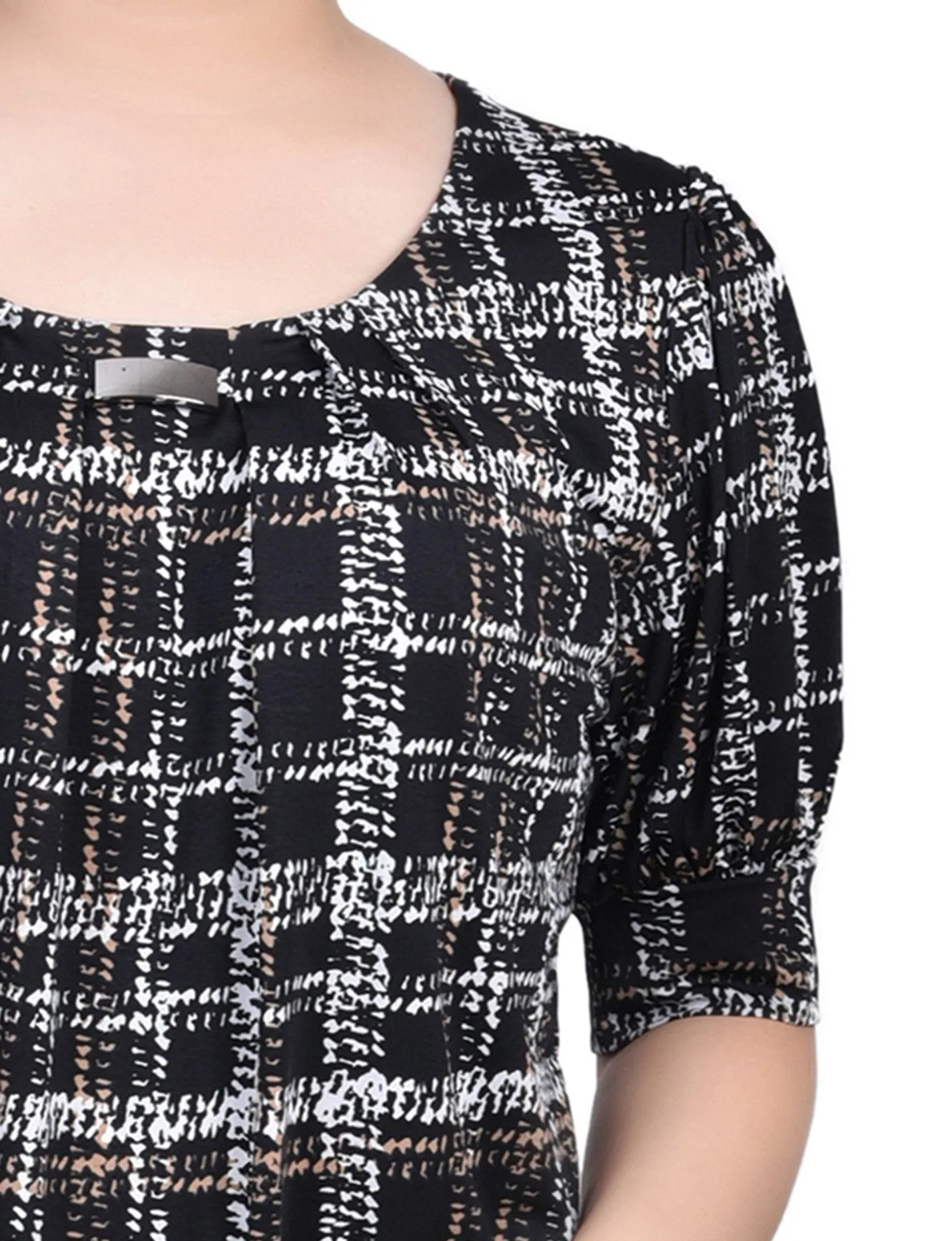 Jet Traceplaid Short Sleeve Balloon Sleeve Top - Petite sold by Dress Barn product image thumbnail 3