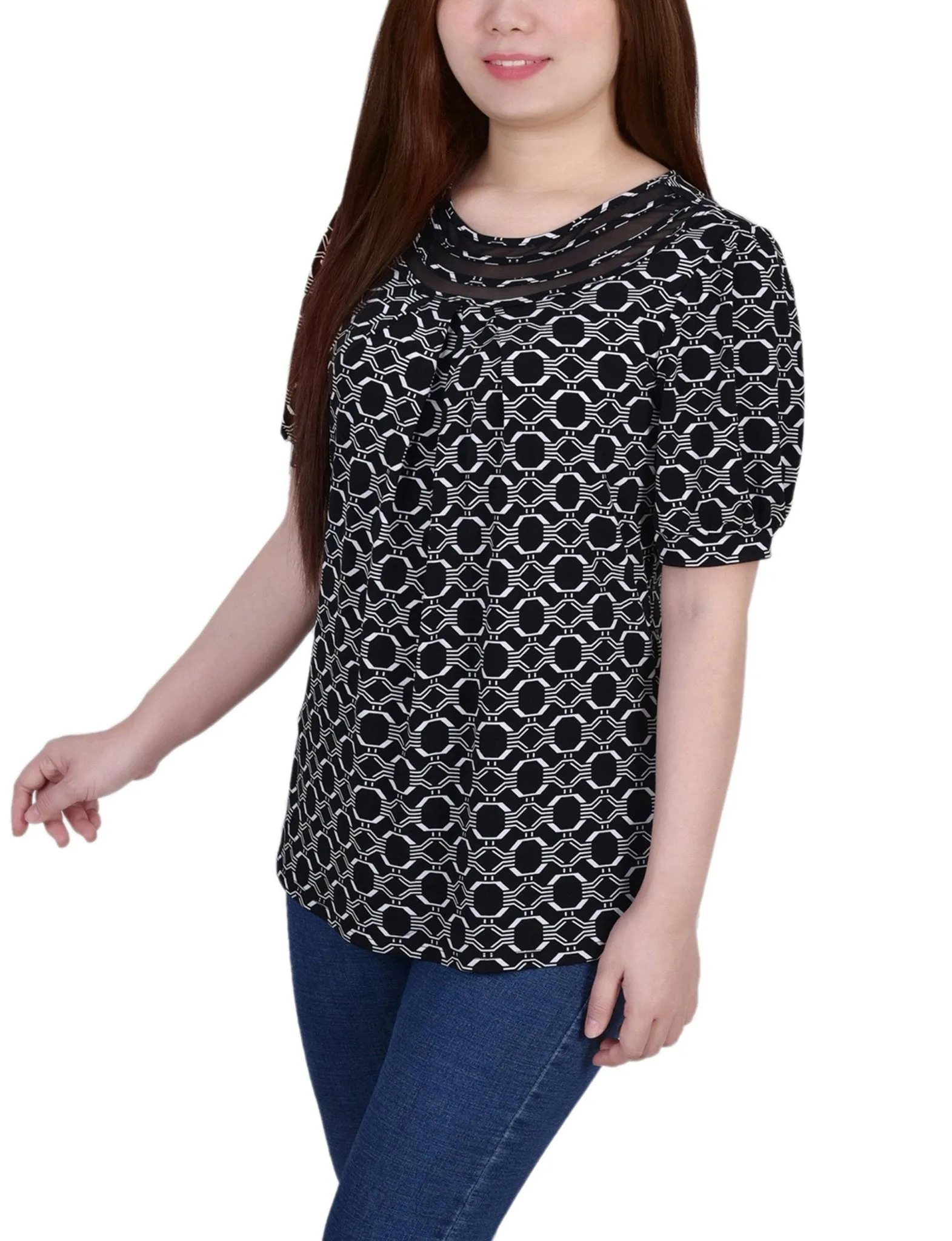 Black White Link 3/4 Sleeve Blouse With Necklace - Petite sold by Dress Barn product image thumbnail 2