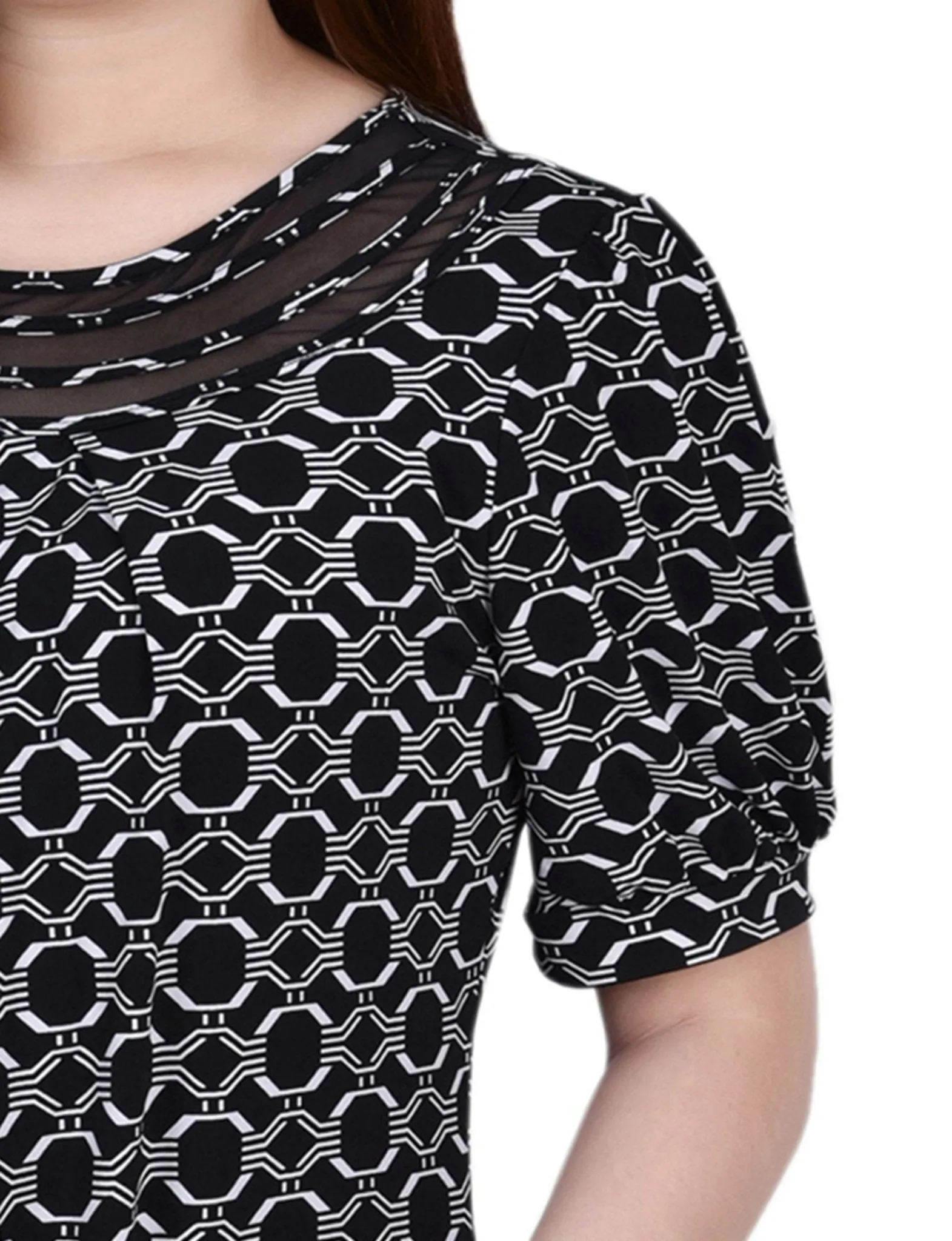Black White Link 3/4 Sleeve Blouse With Necklace - Petite sold by Dress Barn product image thumbnail 3