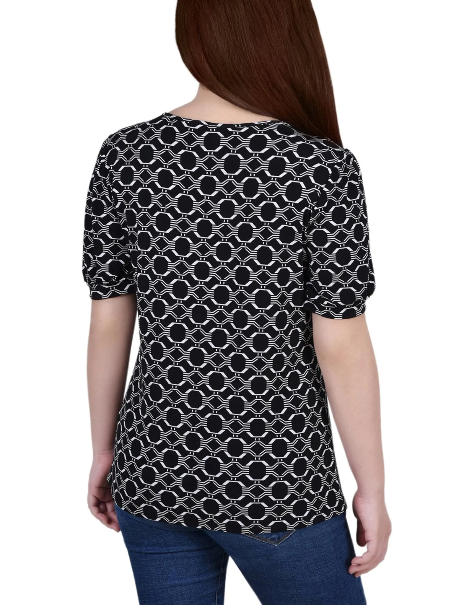Black White Link 3/4 Sleeve Blouse With Necklace - Petite sold by Dress Barn product image thumbnail 4