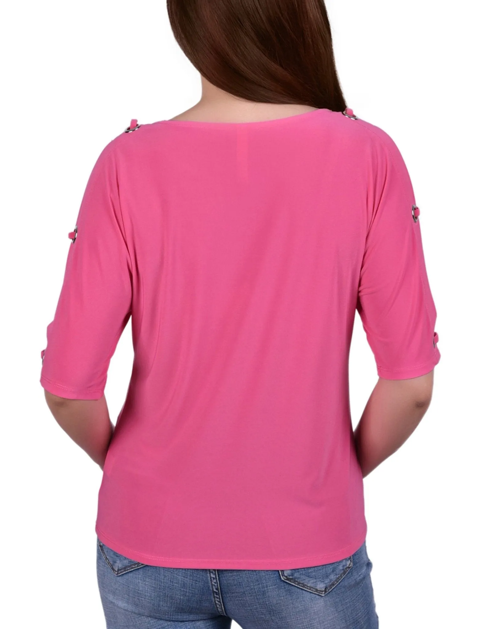 Miami Pink Scoop Neck Top With Grommets On Sleeves - Petite sold by Dress Barn product image thumbnail 4