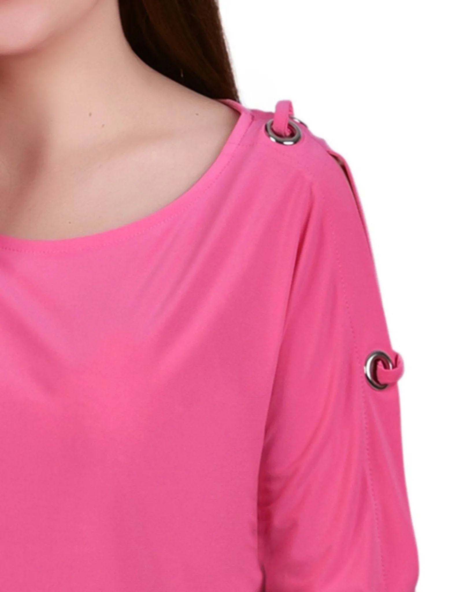 Miami Pink Scoop Neck Top With Grommets On Sleeves - Petite sold by Dress Barn product image thumbnail 3