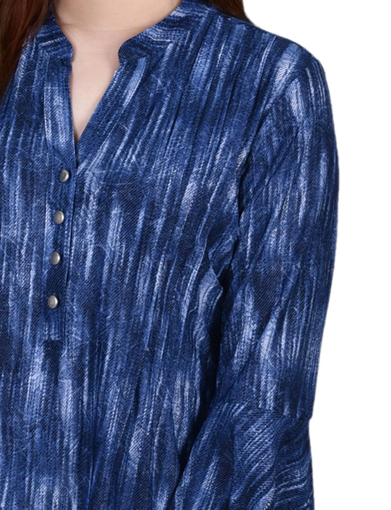 Blue Stripe 3/4 Bell Sleeve Pleat Front Y Neck Top - Petite sold by Dress Barn product image thumbnail 3