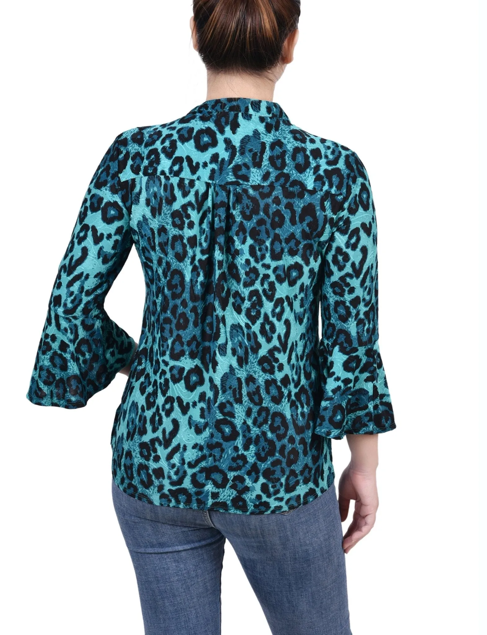 Dark Teal Skin 3/4 Bell Sleeve Pleat Front Y Neck Top - Petite sold by Dress Barn product image thumbnail 4