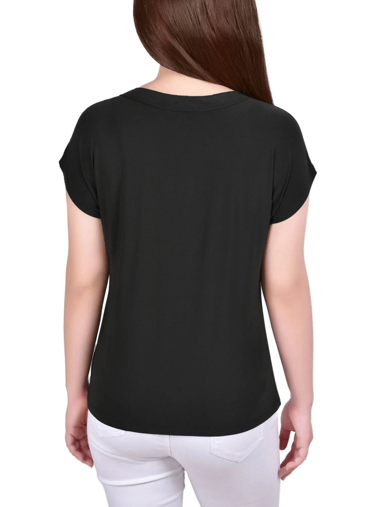 Black Short Extended-Sleeve Grommet Neck Knit Top - Petite sold by Dress Barn product image thumbnail 4