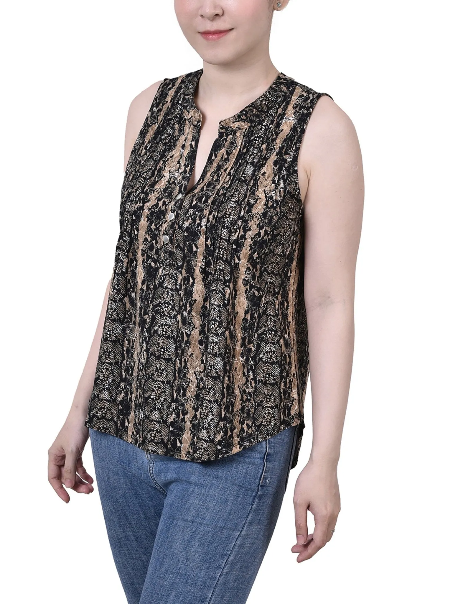 Neutral Reptileskin Sleeveless Jacquard Y Neck Top - Petite sold by Dress Barn product image thumbnail 2