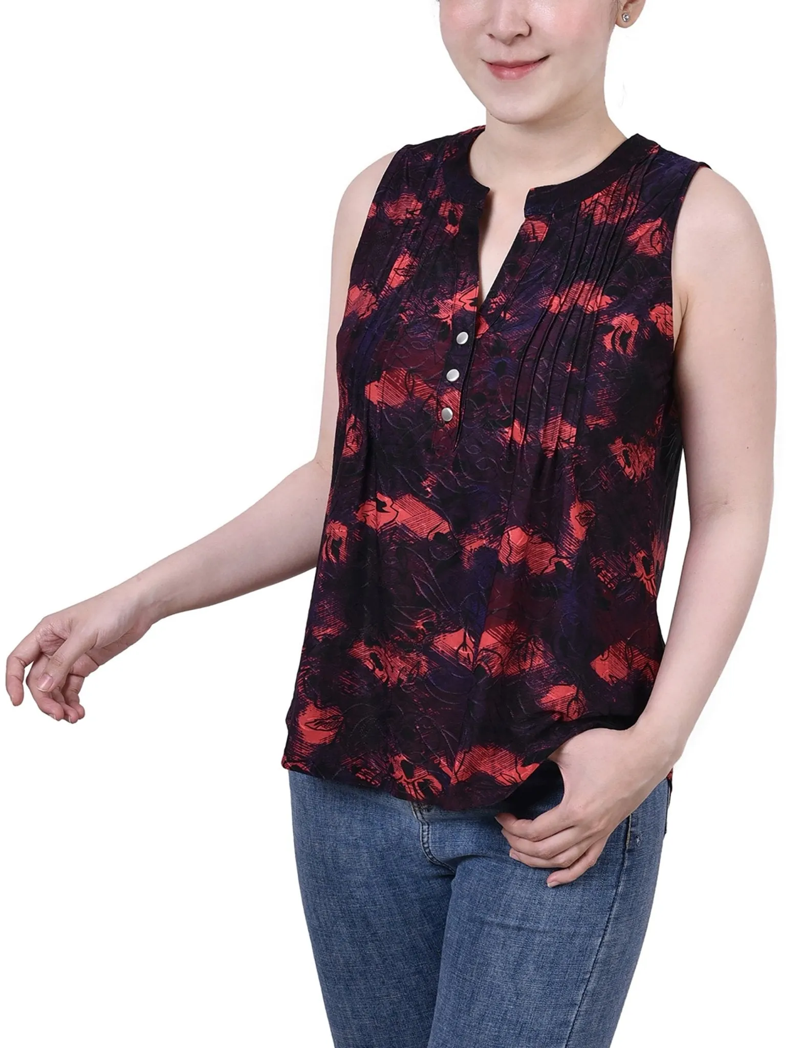 Wine Milaflor Sleeveless Jacquard Y Neck Top - Petite sold by Dress Barn product image thumbnail 2