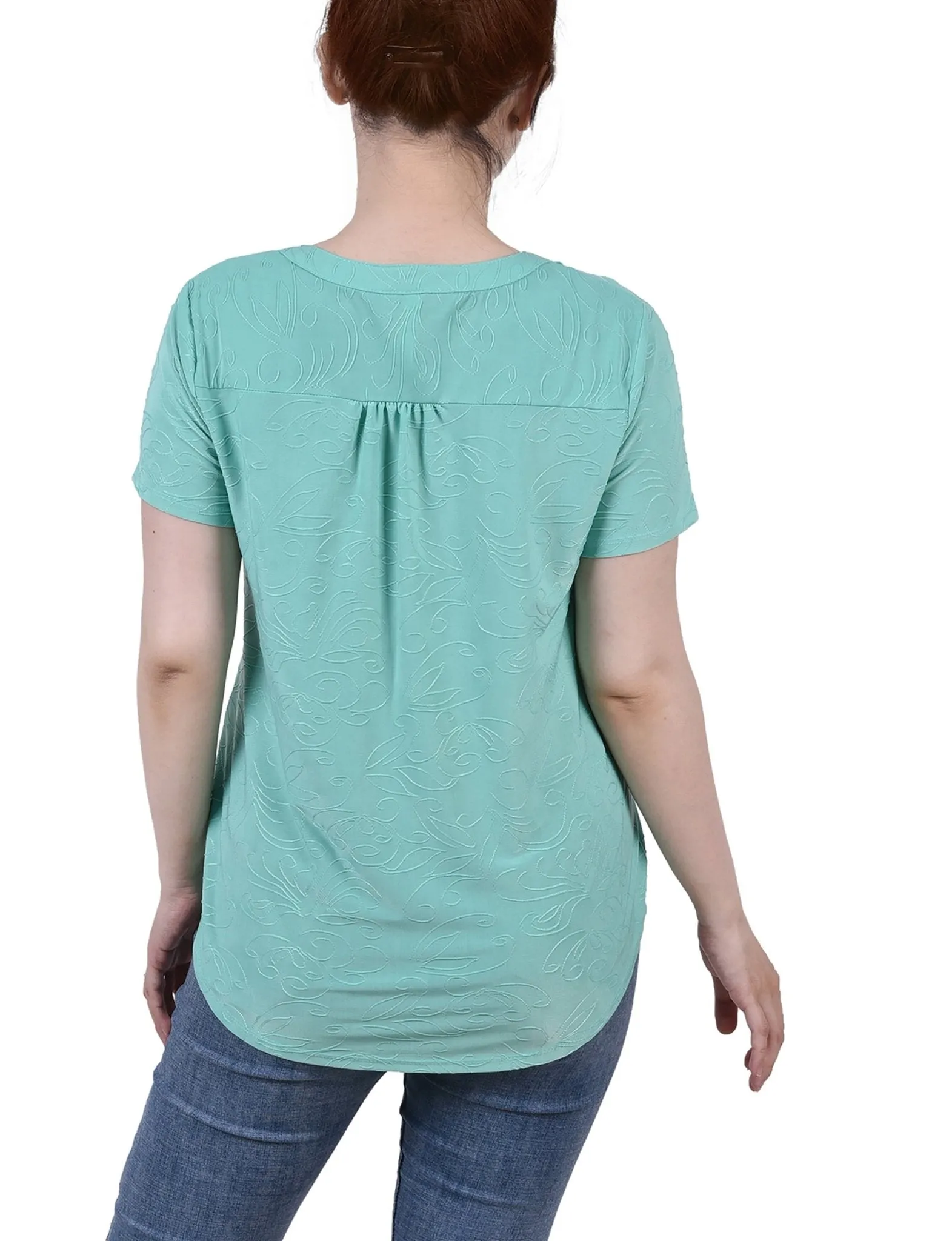 Bermuda Short Sleeve Y Neck Jacquard Knit Top - Petite sold by Dress Barn product image thumbnail 4