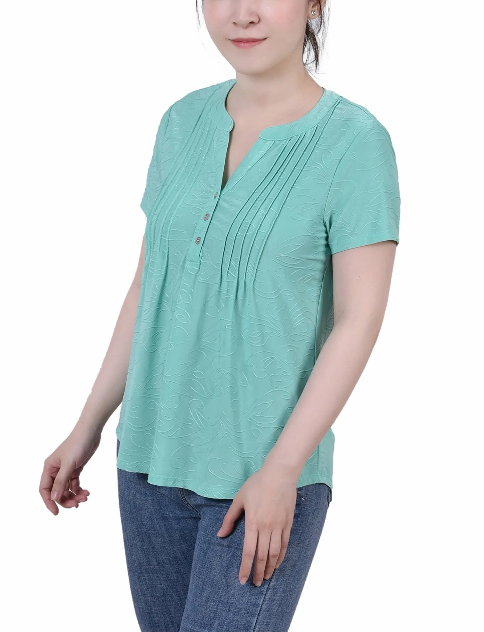 Bermuda Short Sleeve Y Neck Jacquard Knit Top - Petite sold by Dress Barn product image thumbnail 2